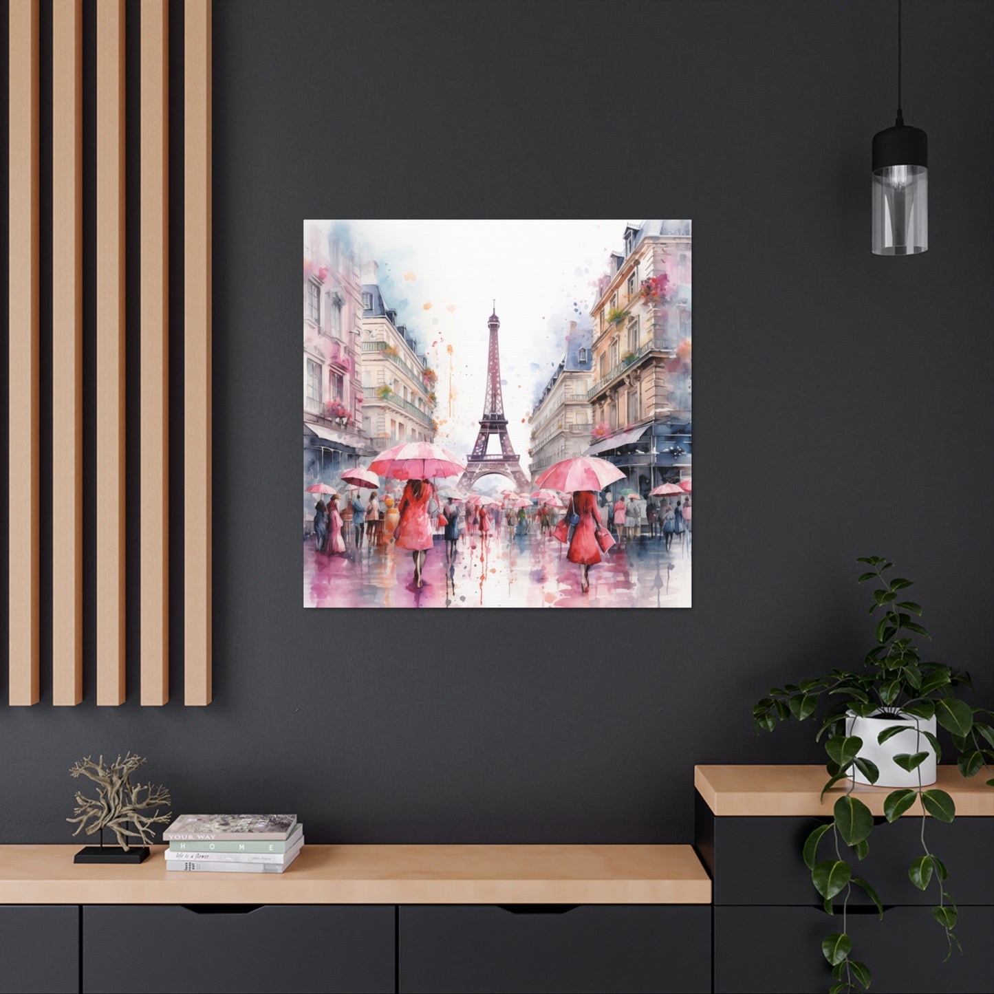 Eiffel Tower Wall Art, Paris France, Canvas Gallery Wrap - Pink Umbrellas