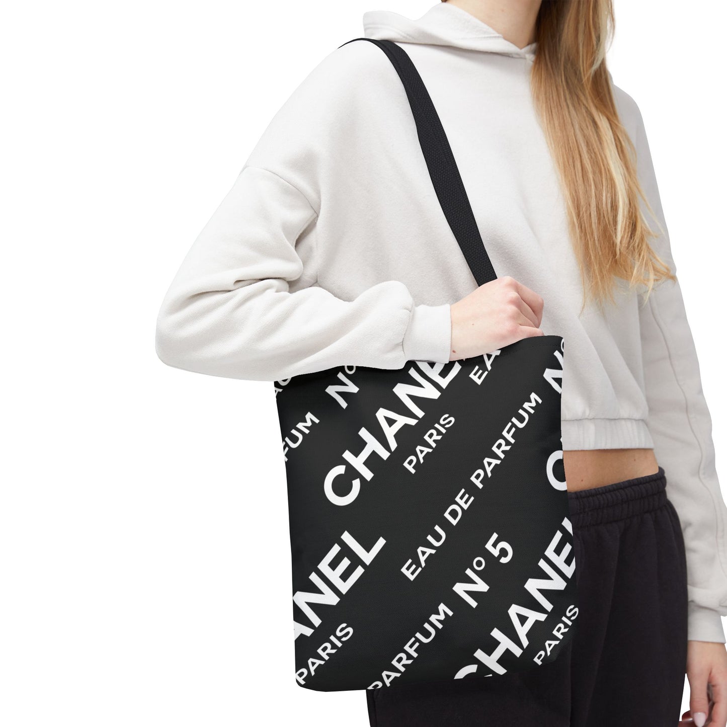 Designer Inspired Tote Bag, Utility Tote - Parfum Bottle Tote - Paris Black