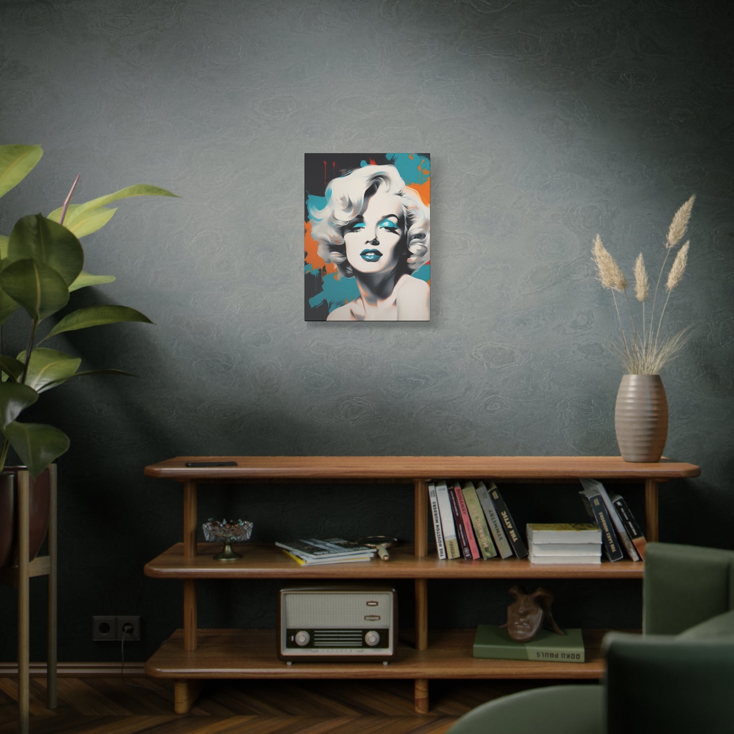Canvas Wall Art, Gallery Wrapped Pop Art, Celebrity Wall Art – Marilyn Monroe - Orange and Teal