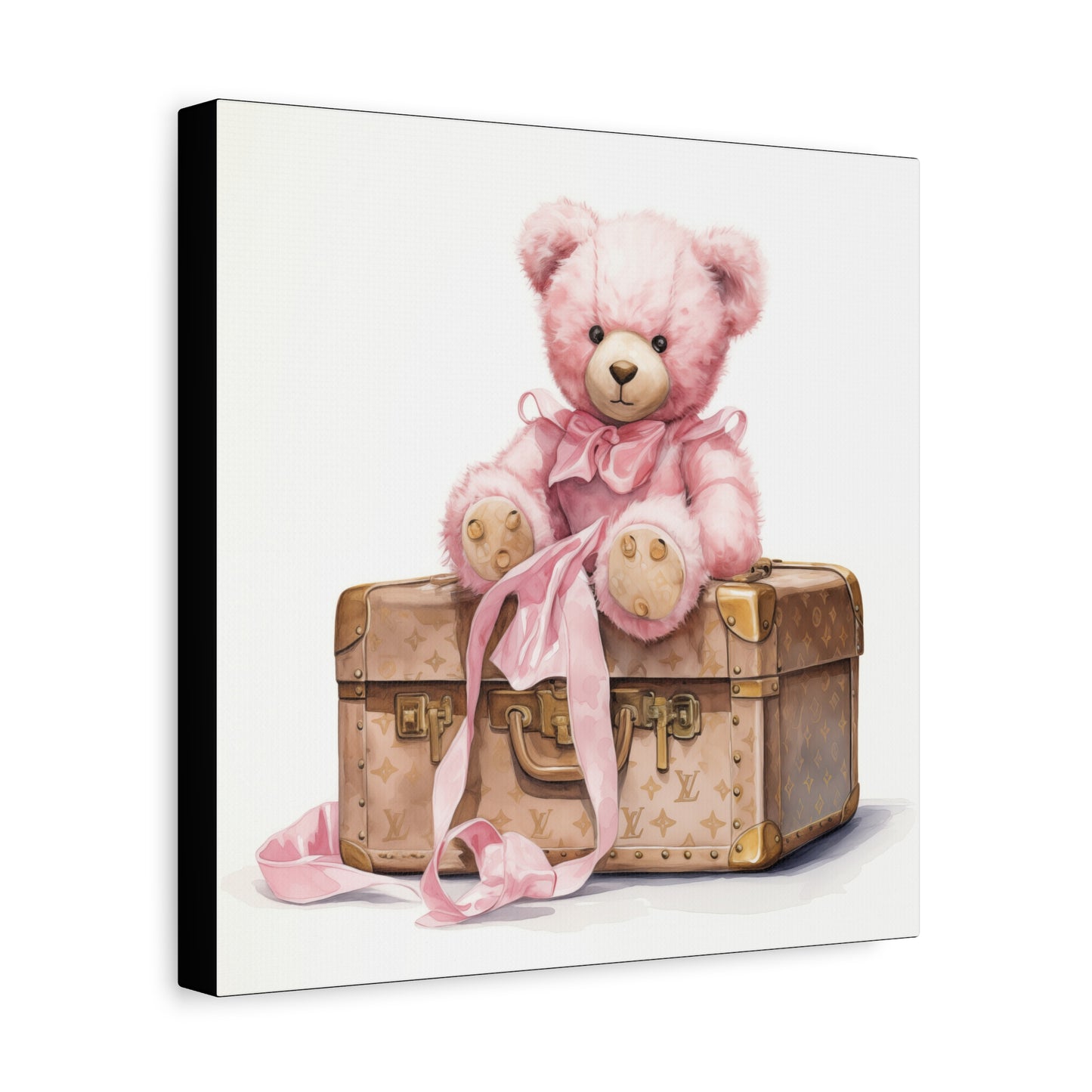 Canvas Gallery Wrap - Designer Inspired Trunk Bear Wall Art - Gold Buttons