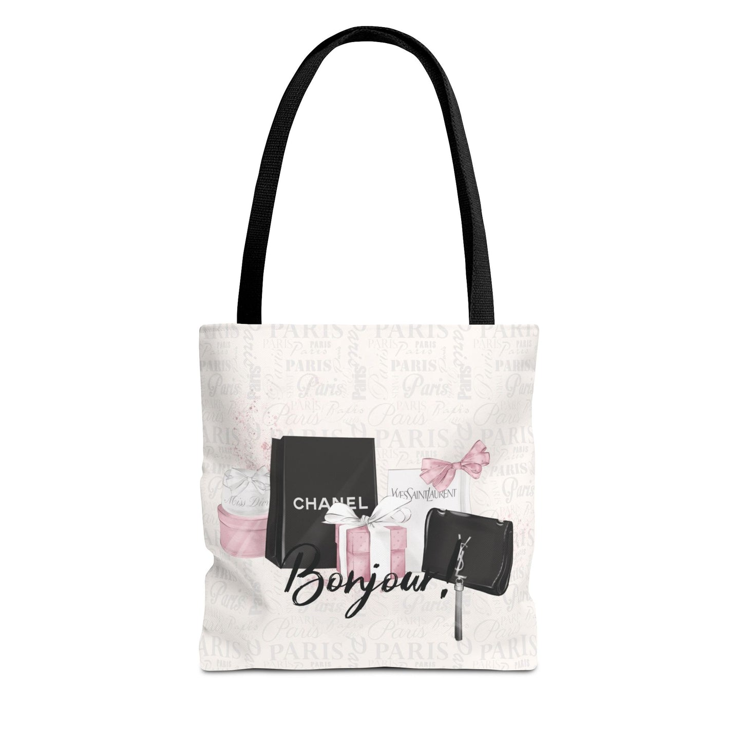 Bonjour Tote Bag, Utility Tote - Designer Inspired Tote - Shopping Fashion Tote - Parisian Pink