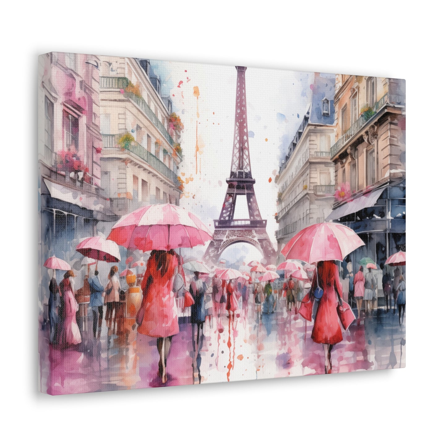 Eiffel Tower Wall Art, Paris France, Canvas Gallery Wrap - Pink Umbrellas