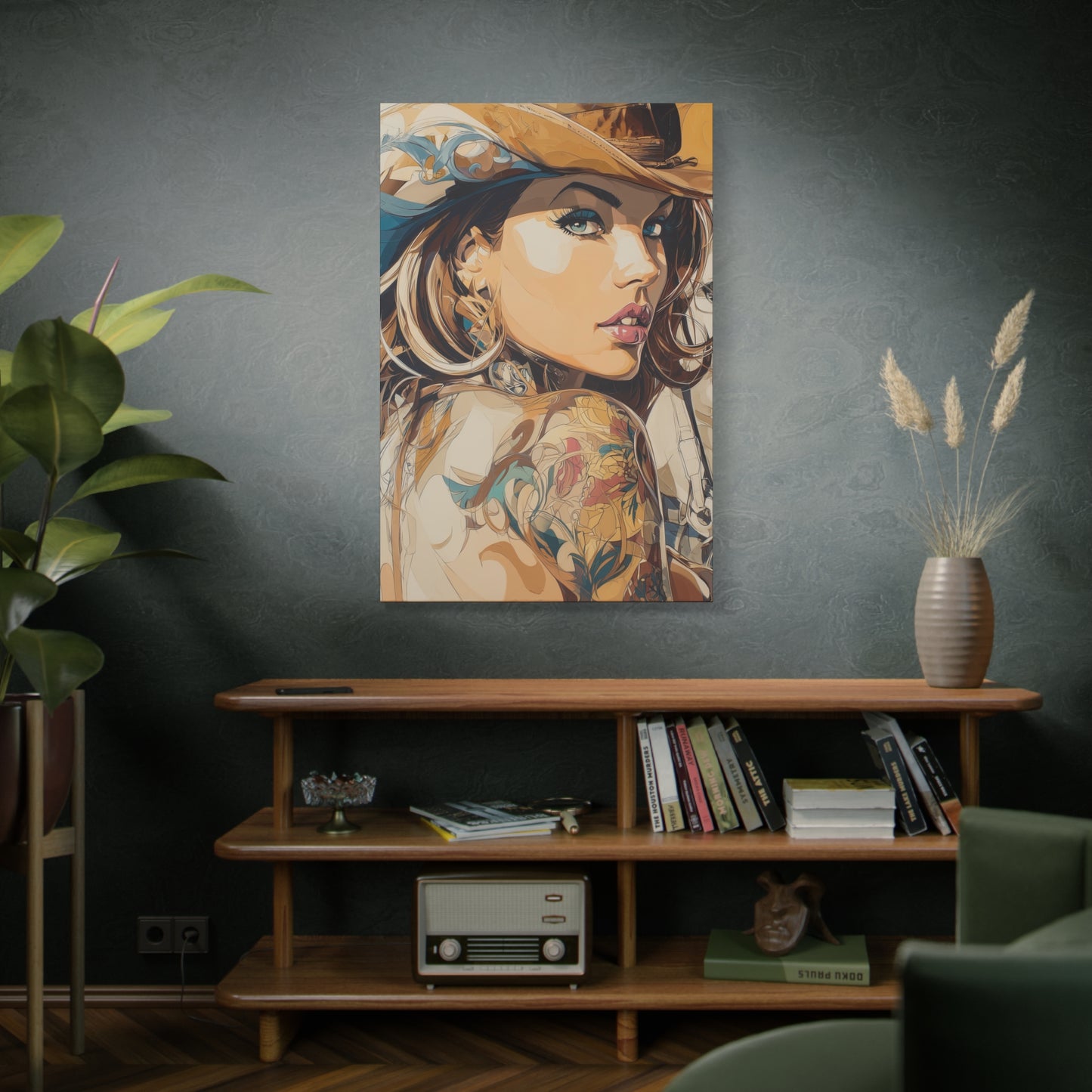 Gallery Wrapped Canvas, Wranglers and Wreckage Art Canvas, Erotic Pinup Art Canvas – Tessa