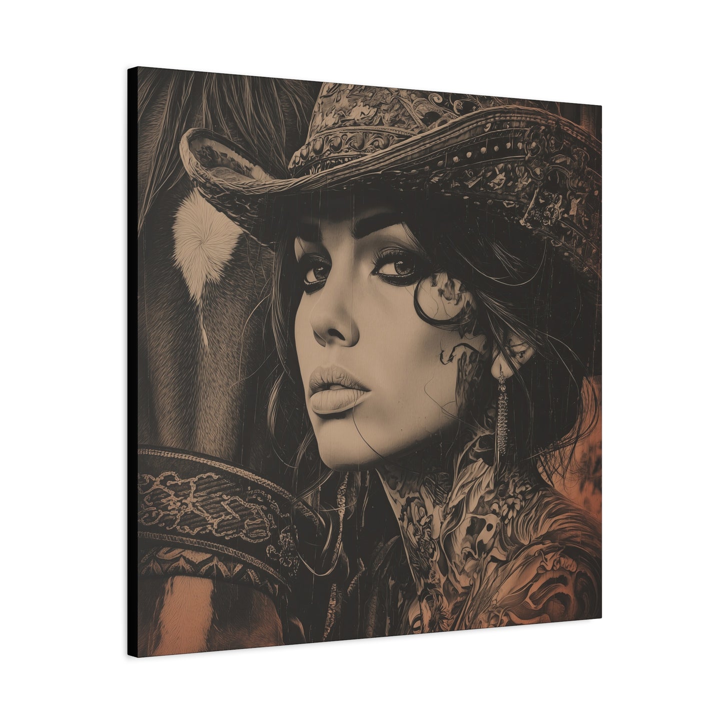 Gallery Wrapped Canvas, Wranglers and Wreckage Art Canvas, Erotic Pinup Art Canvas – Loretta