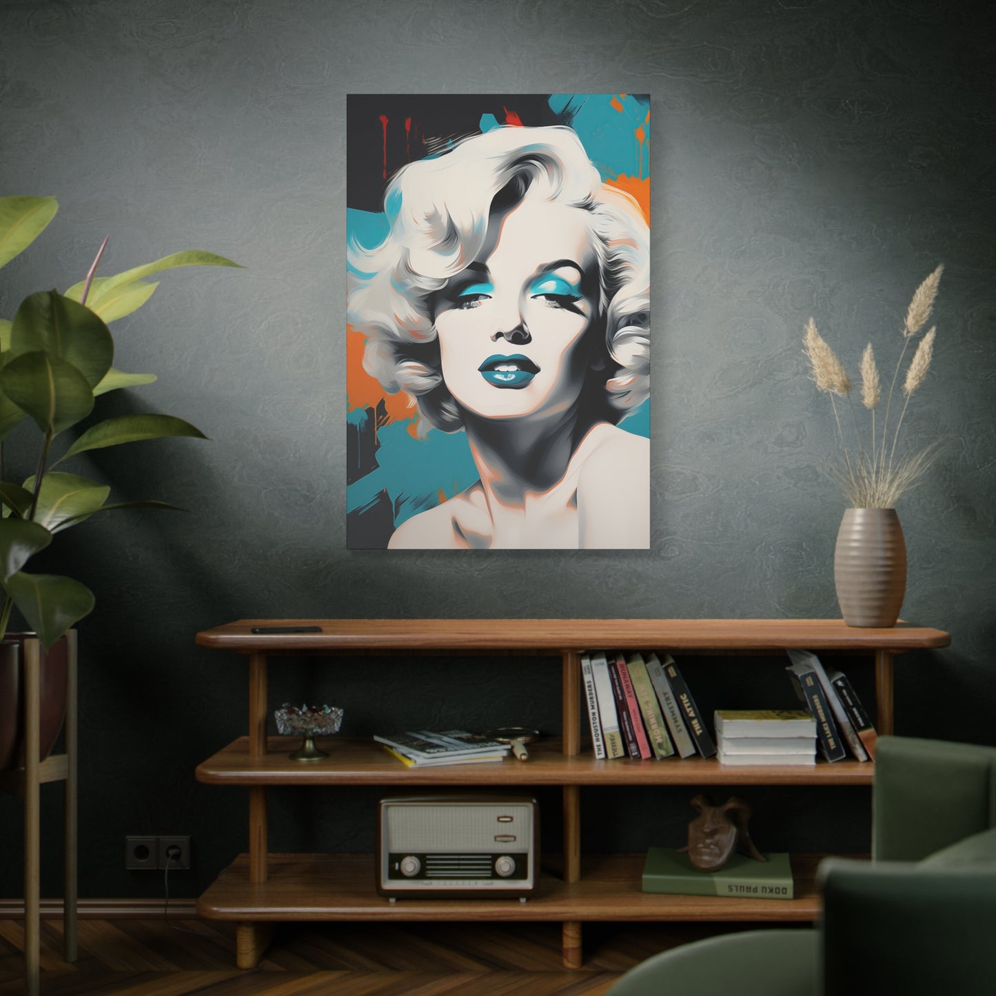 Canvas Wall Art, Gallery Wrapped Pop Art, Celebrity Wall Art – Marilyn Monroe - Orange and Teal