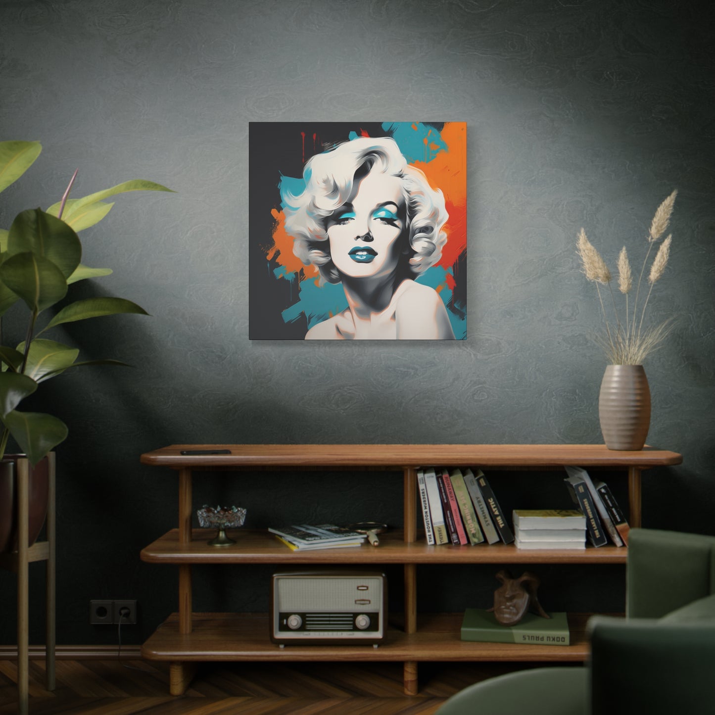 Canvas Wall Art, Gallery Wrapped Pop Art, Celebrity Wall Art – Marilyn Monroe - Orange and Teal