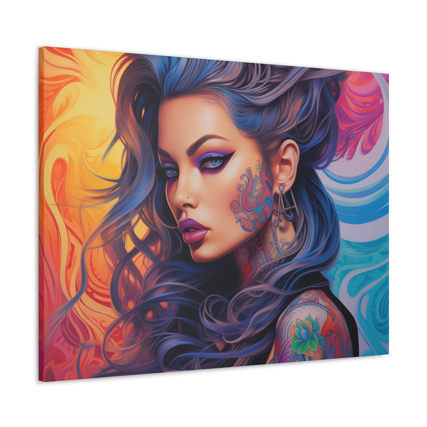 Gallery Wrapped Canvas, Edgy Tattooed Beauty, Urban Pop Art Canvas – Faye
