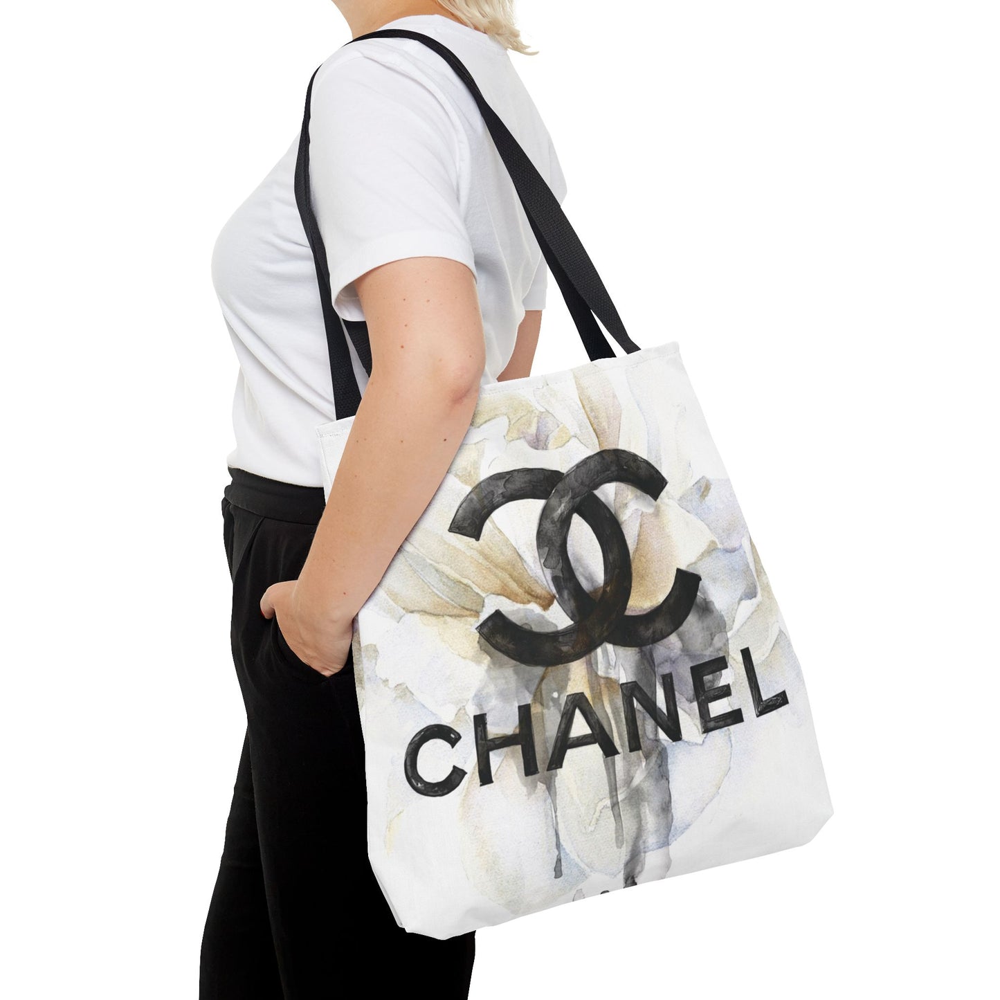 Watercolor Dahlia Tote Bag, Utility Tote - Designer Inspired Tote - White Dahlia