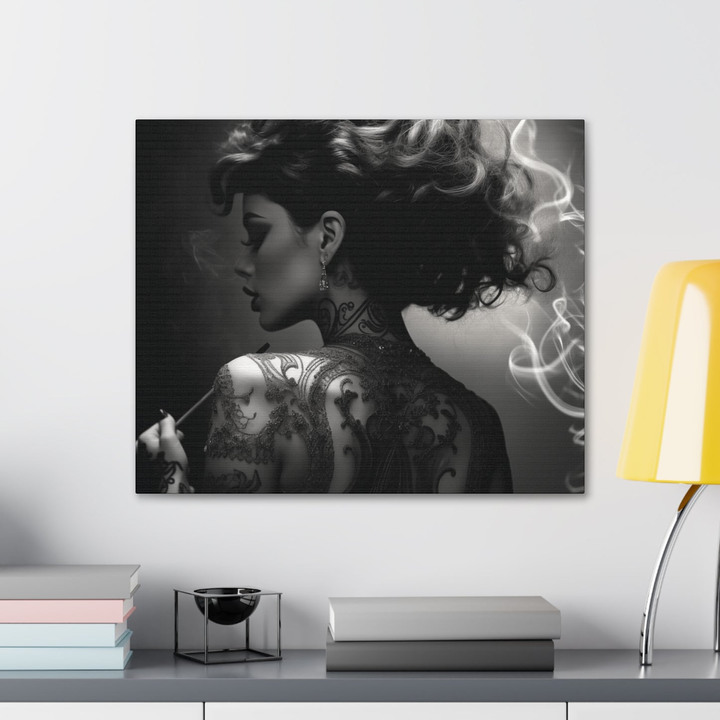 Canvas Gallery Wrap - Black and White Photography - Tattooed and Smoking