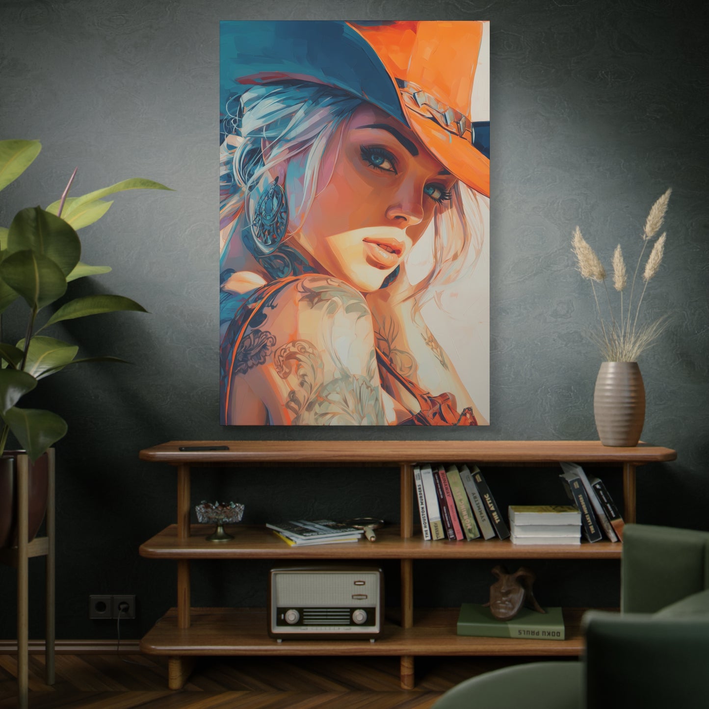 Gallery Wrapped Canvas, Wranglers and Wreckage Art Canvas, Erotic Pinup Art Canvas – Cheyenne