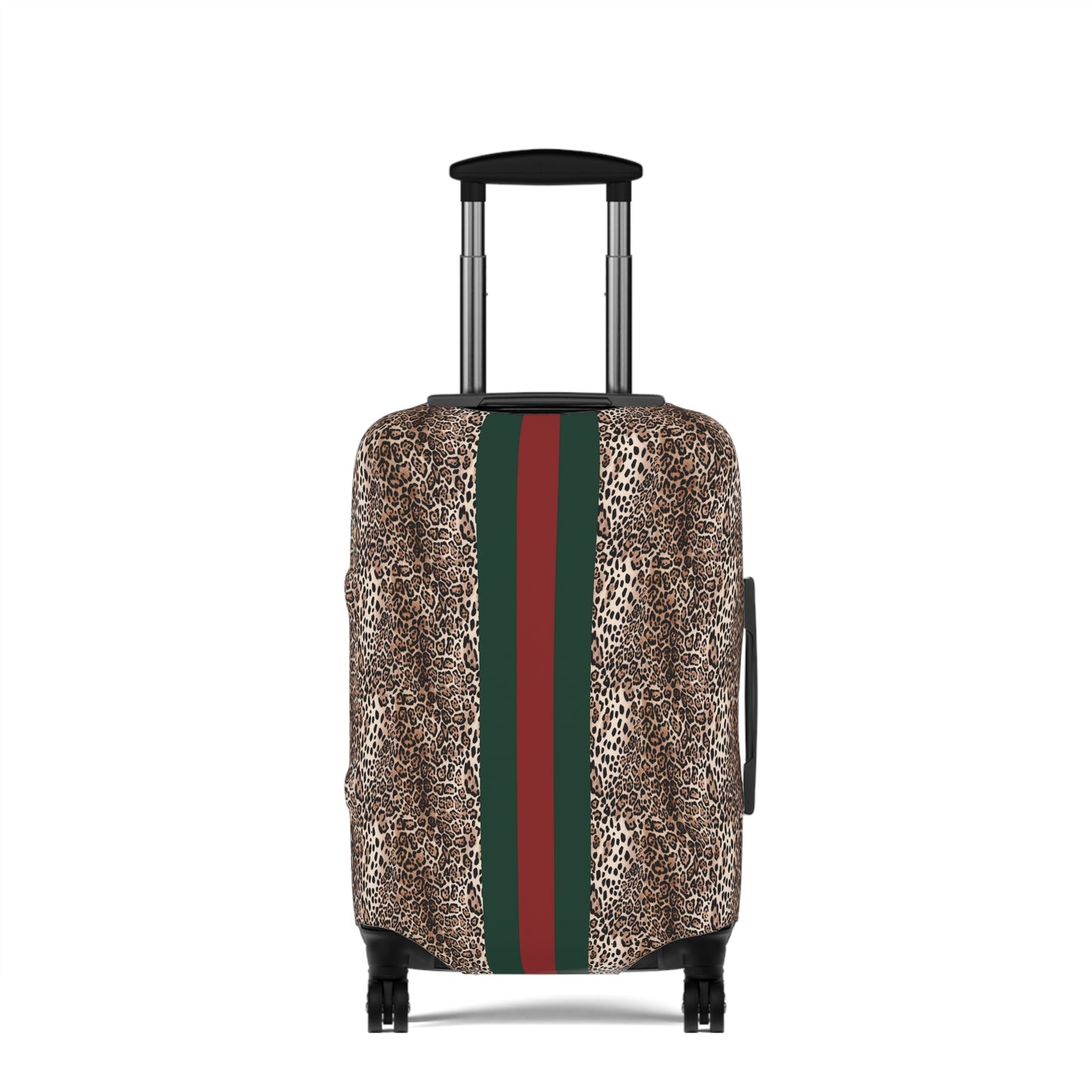 Designer Inspired Luggage Cover - Leopard - Red Green Stripe