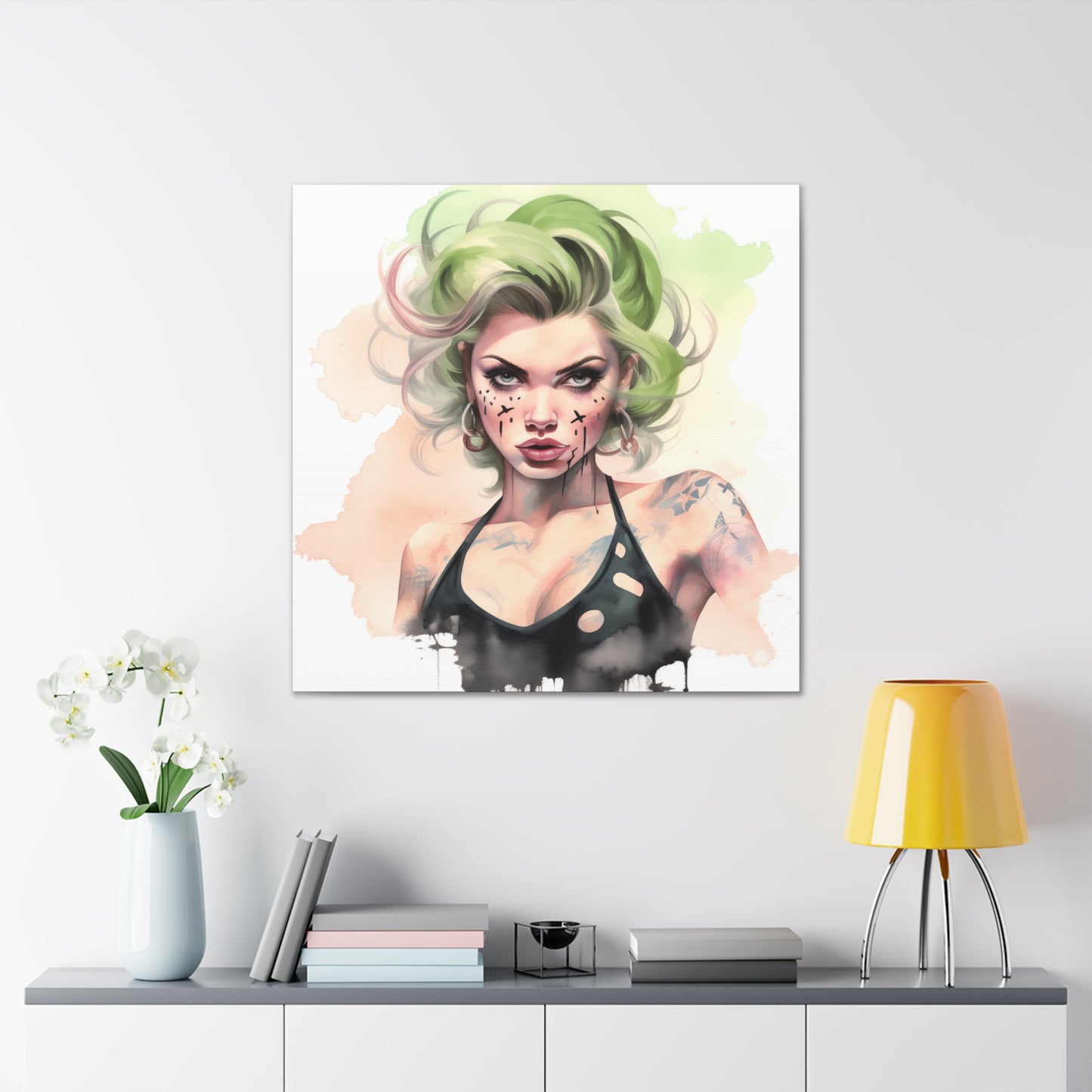 Gallery Wrapped Canvas, Edgy Tattooed Beauty, Urban Pop Art Canvas – Ivy
