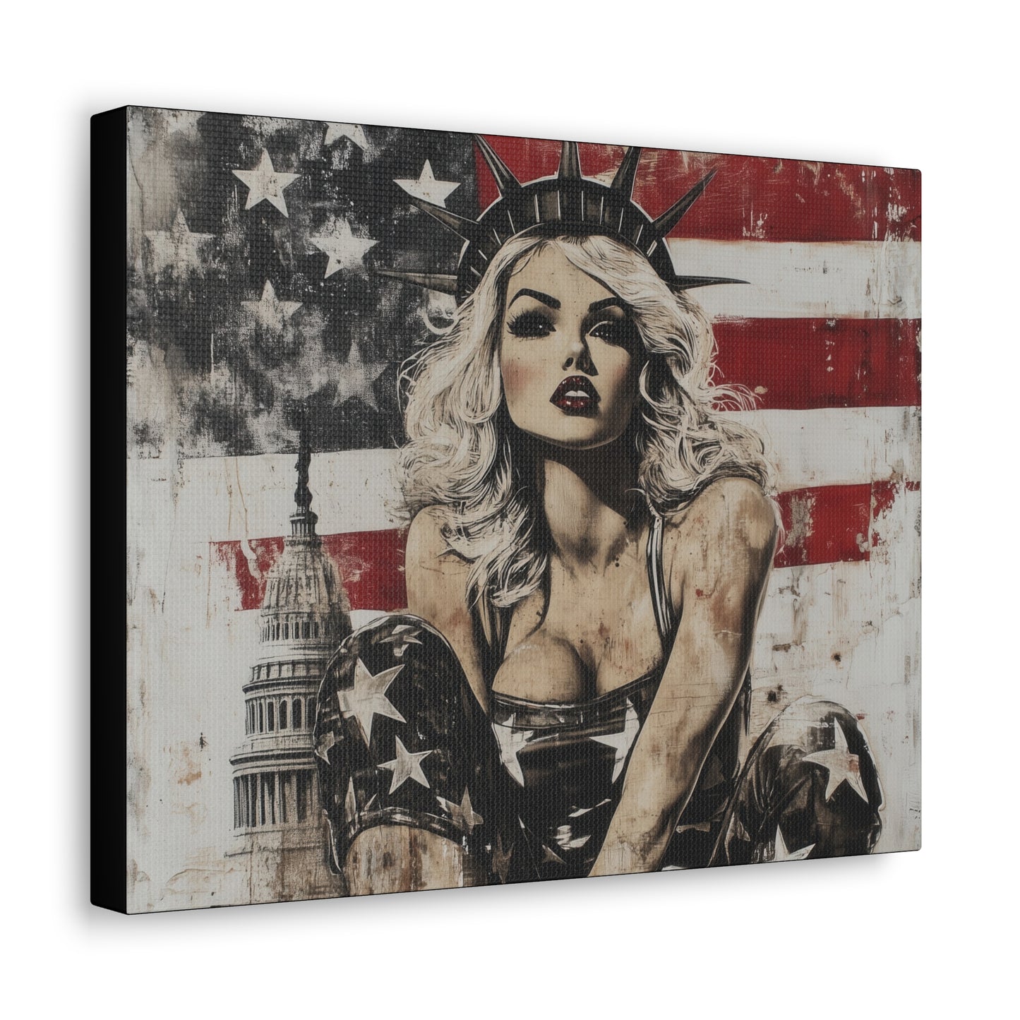 Gallery Wrapped Canvas, Liberty and Lace Art Canvas, Patriotic Art Canvas – Kimberly