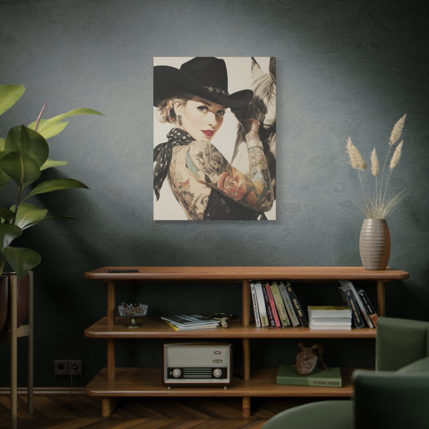 Gallery Wrapped Canvas, Wranglers and Wreckage Art Canvas, Erotic Pinup Art Canvas – Dottie