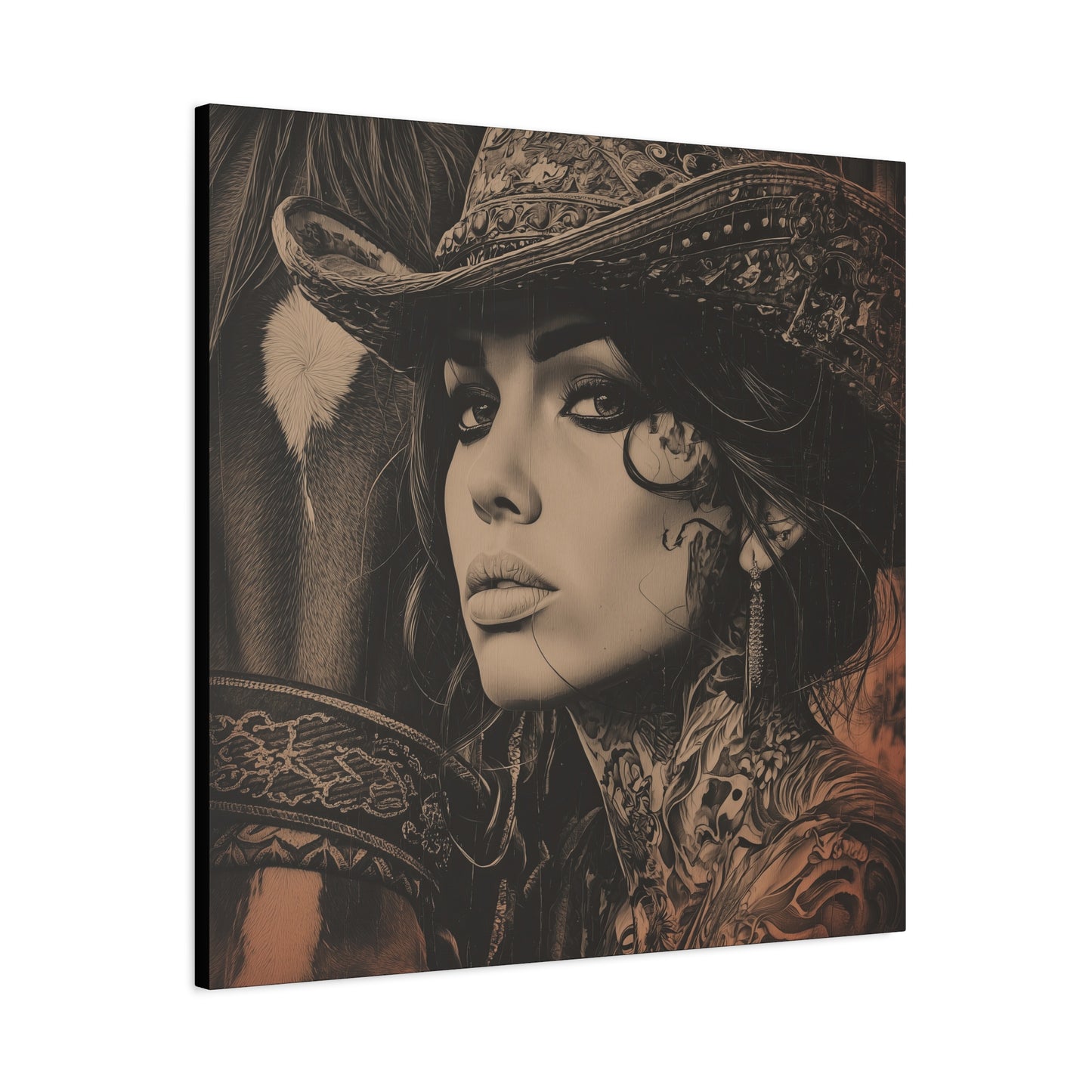 Gallery Wrapped Canvas, Wranglers and Wreckage Art Canvas, Erotic Pinup Art Canvas – Loretta