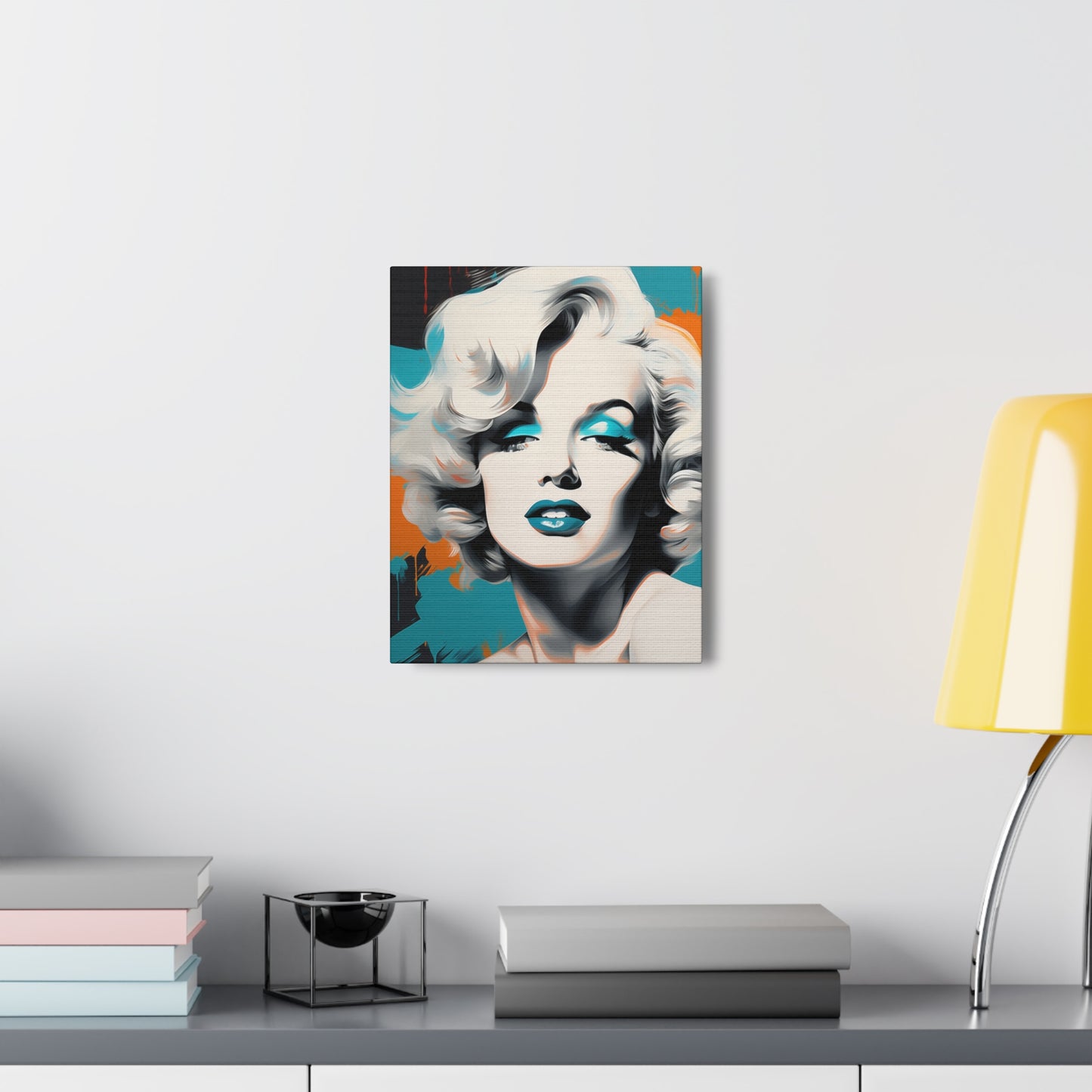 Canvas Wall Art, Gallery Wrapped Pop Art, Celebrity Wall Art – Marilyn Monroe - Orange and Teal