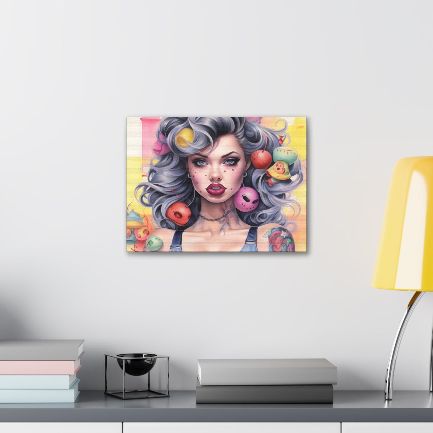 Gallery Wrapped Canvas, Tattooed Beauty, Femme Doll Pop Art Canvas – Lila