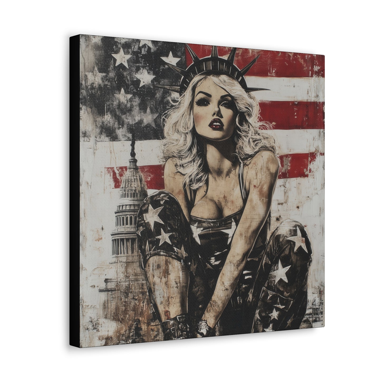Gallery Wrapped Canvas, Liberty and Lace Art Canvas, Patriotic Art Canvas – Kimberly
