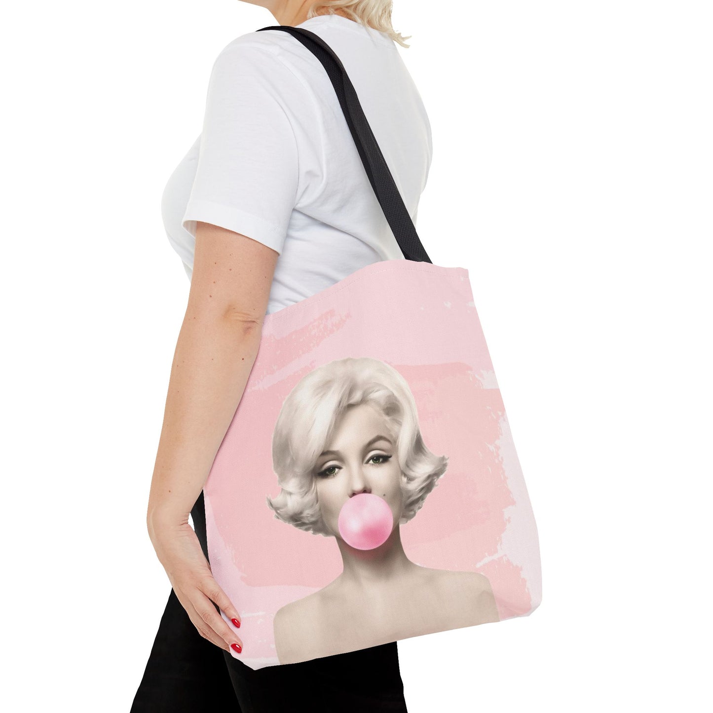Marilyn Monroe Canvas Tote Bag, Basic Square Tote - Blond Bombshell, Pink Marilyn Monroe Bubblegum Tote