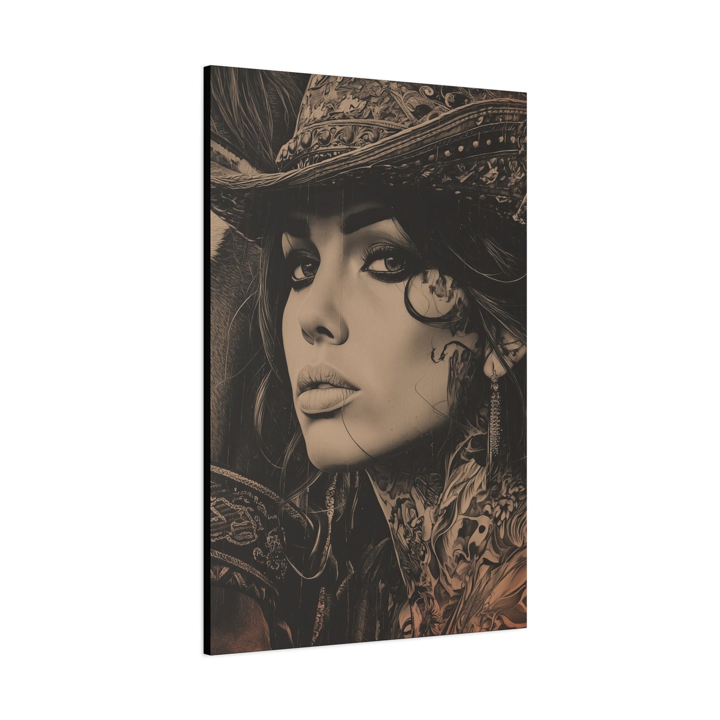Gallery Wrapped Canvas, Wranglers and Wreckage Art Canvas, Erotic Pinup Art Canvas – Loretta
