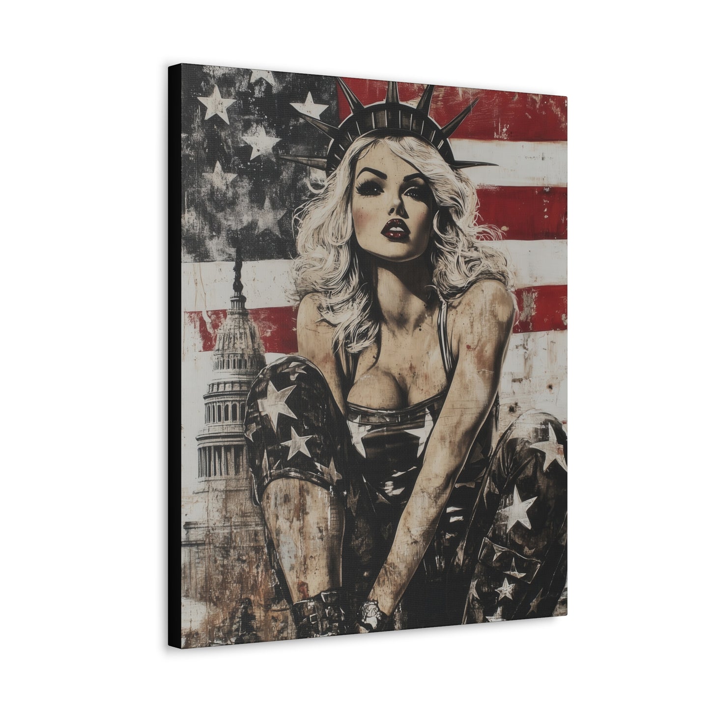 Gallery Wrapped Canvas, Liberty and Lace Art Canvas, Patriotic Art Canvas – Kimberly