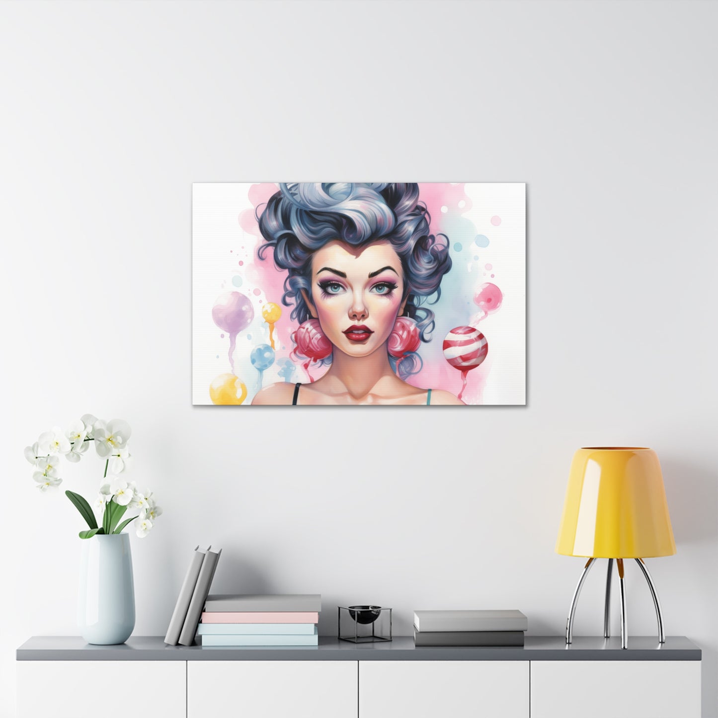 Canvas Gallery Wrapped High-Fashion Wall Art, Stylish Decor, Retro Femme Doll Pop Art – Poppy