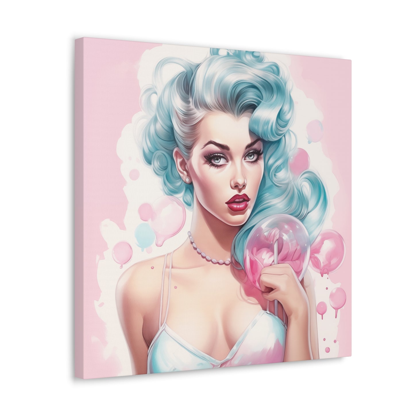 Canvas Gallery Wrapped High-Fashion Wall Art, Stylish Decor, Retro Femme Doll Pop Art – Tessa