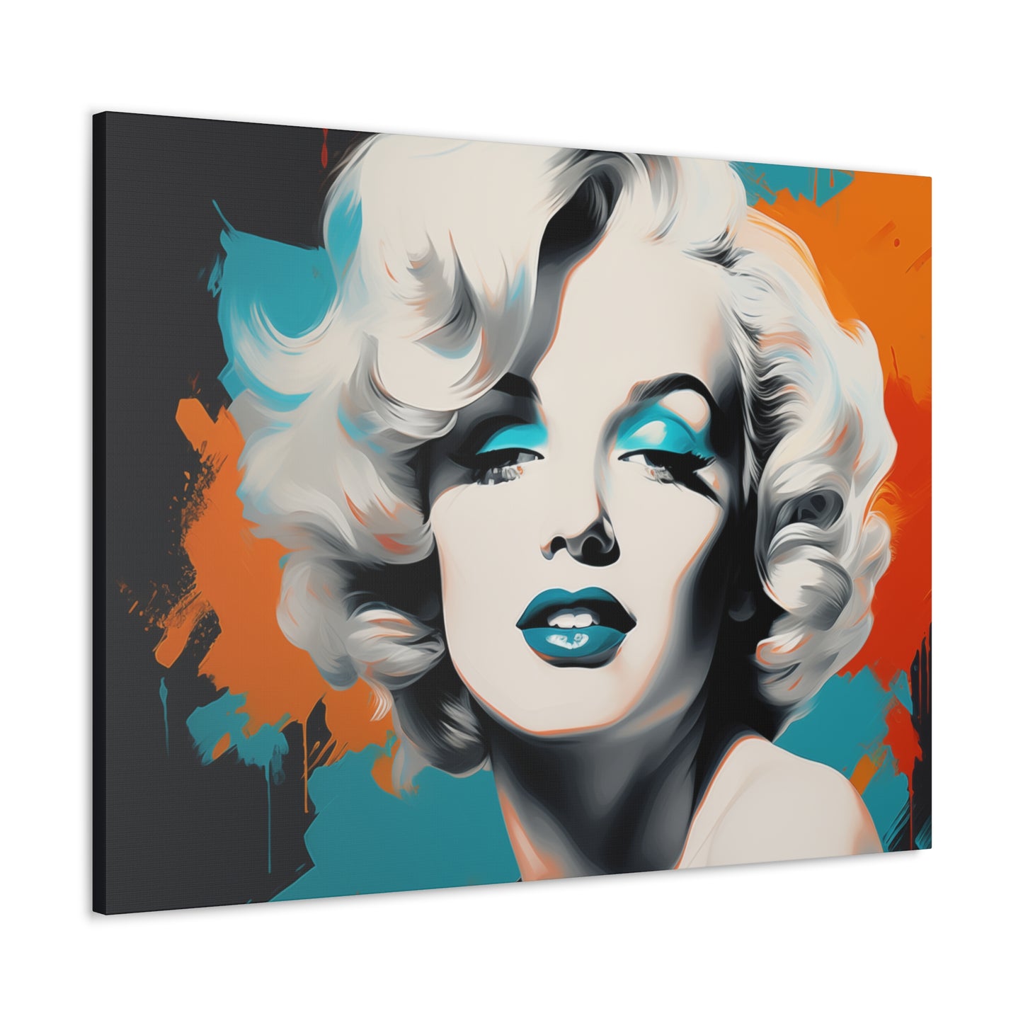 Canvas Wall Art, Gallery Wrapped Pop Art, Celebrity Wall Art – Marilyn Monroe - Orange and Teal