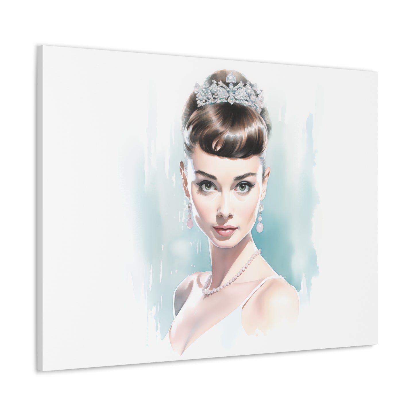 Canvas Wall Art, Gallery Wrapped Pop Art, Celebrity Wall Art – Audrey Hepburn - Robin Egg Blue