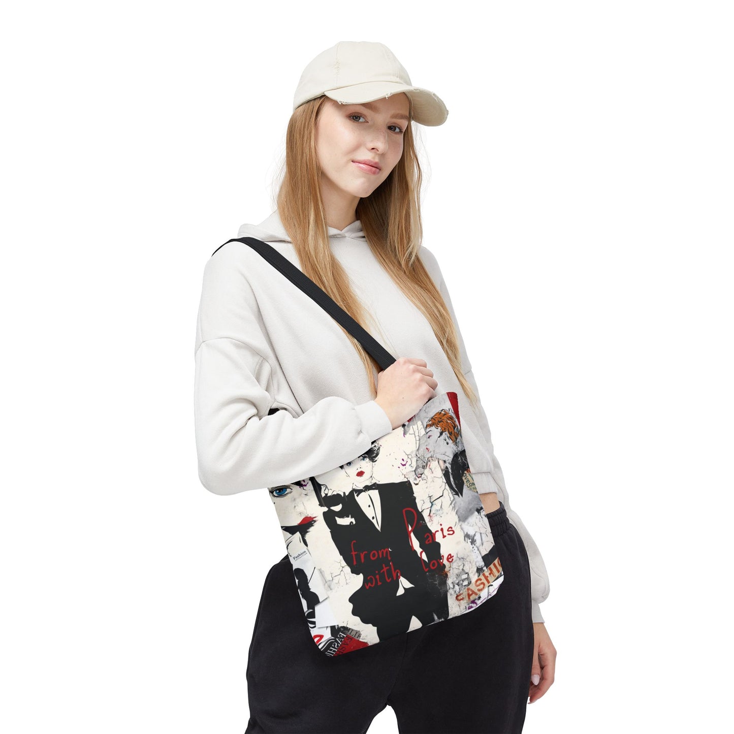 From Paris with Love Tote Bag, Utility Tote - Gangster Tote - Fashion Tote - Tuxedo Bag