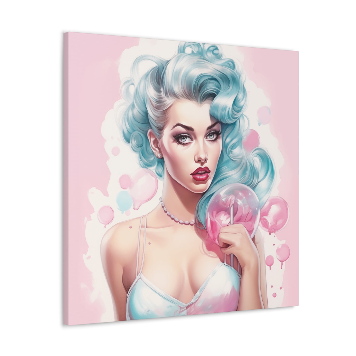 Canvas Gallery Wrapped High-Fashion Wall Art, Stylish Decor, Retro Femme Doll Pop Art – Tessa