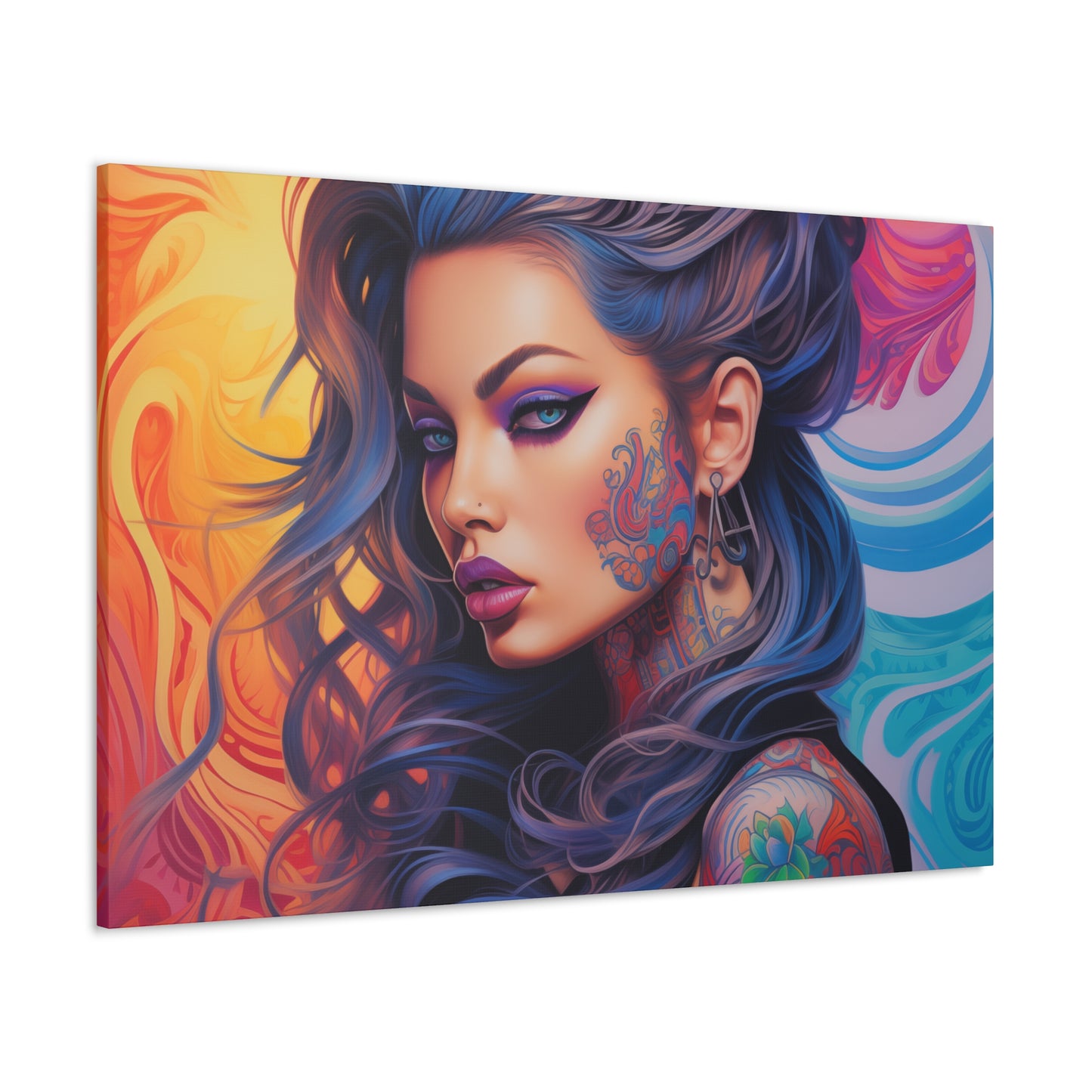 Gallery Wrapped Canvas, Edgy Tattooed Beauty, Urban Pop Art Canvas – Faye