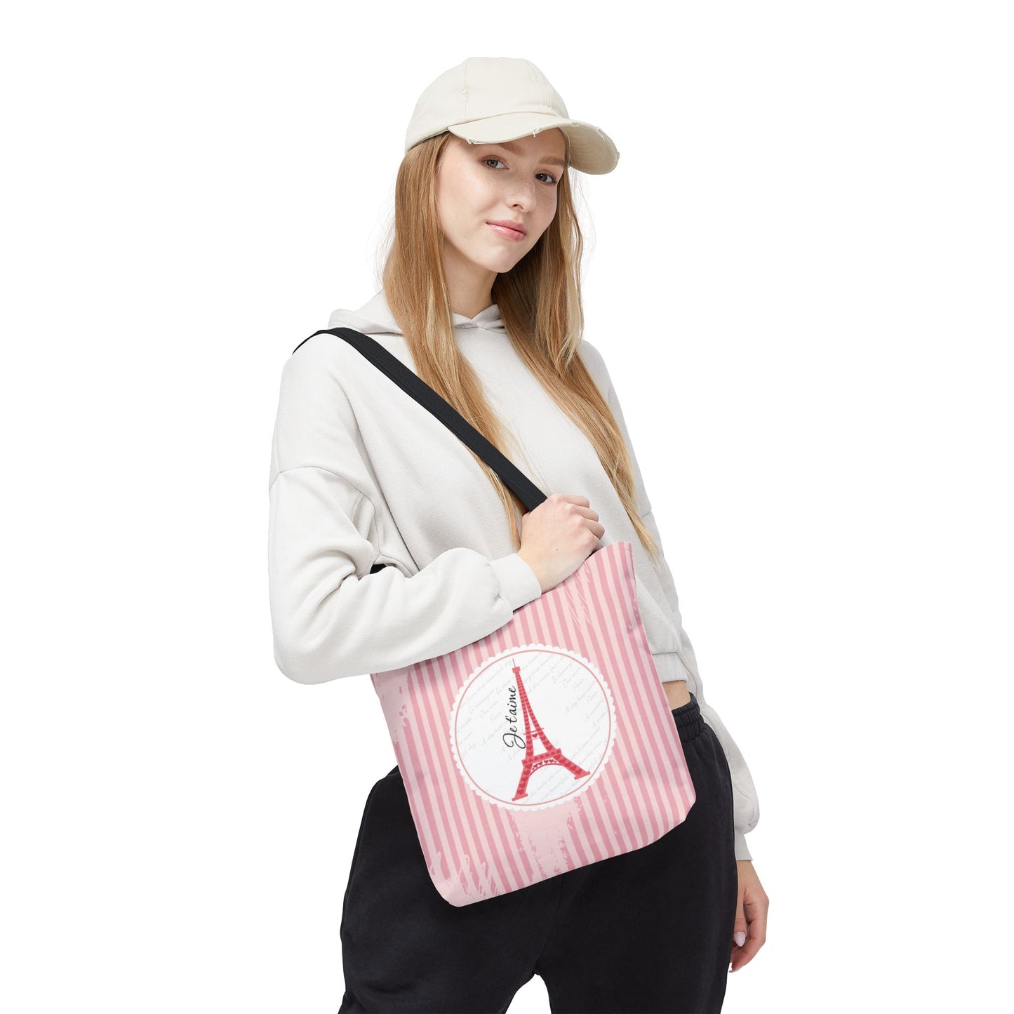 Ja taime Paris Tote Bag, Utility Tote - Eiffel Tower Tote - Fashion Tote - Pink Stripe