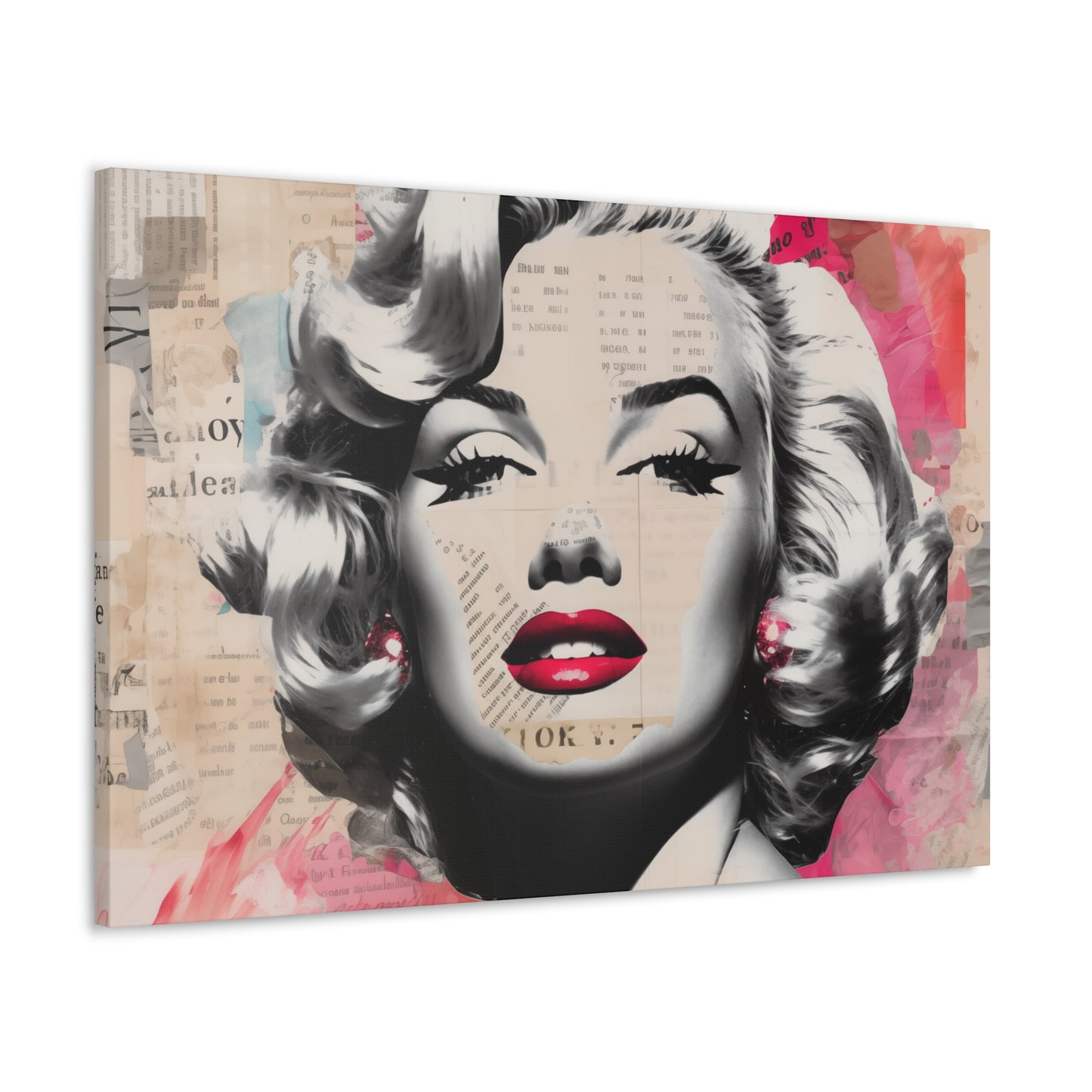 Canvas Wall Art, Gallery Wrapped Pop Art, Celebrity Wall Art – Marilyn Monroe - Newsprint