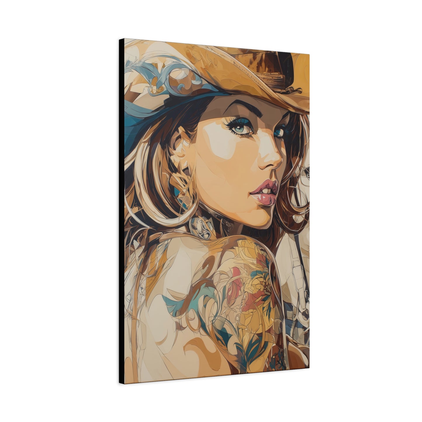 Gallery Wrapped Canvas, Wranglers and Wreckage Art Canvas, Erotic Pinup Art Canvas – Tessa