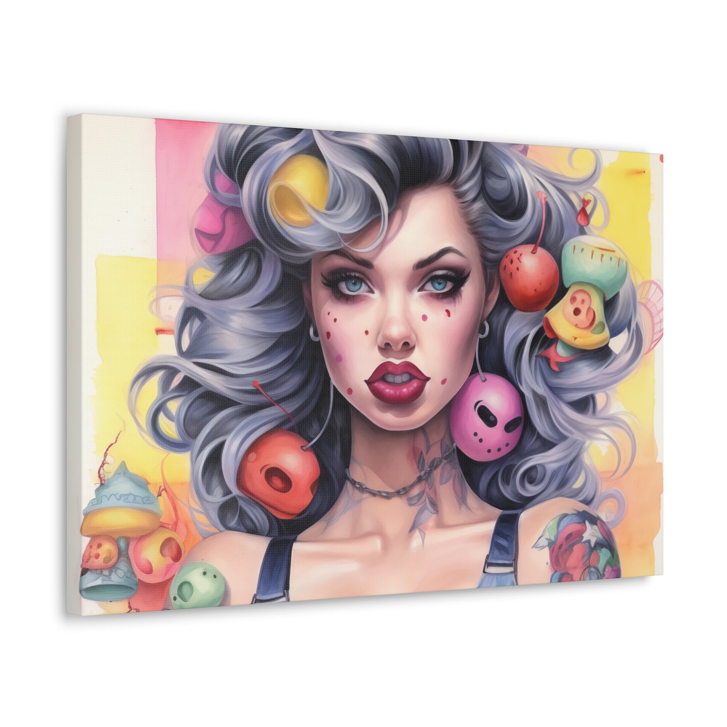 Gallery Wrapped Canvas, Tattooed Beauty, Femme Doll Pop Art Canvas – Lila