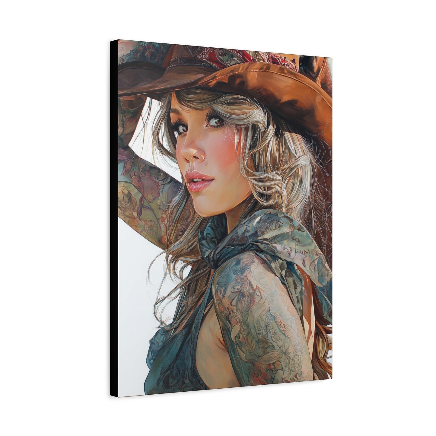 Gallery Wrapped Canvas, Wranglers and Wreckage Art Canvas, Erotic Pinup Art Canvas – Millie