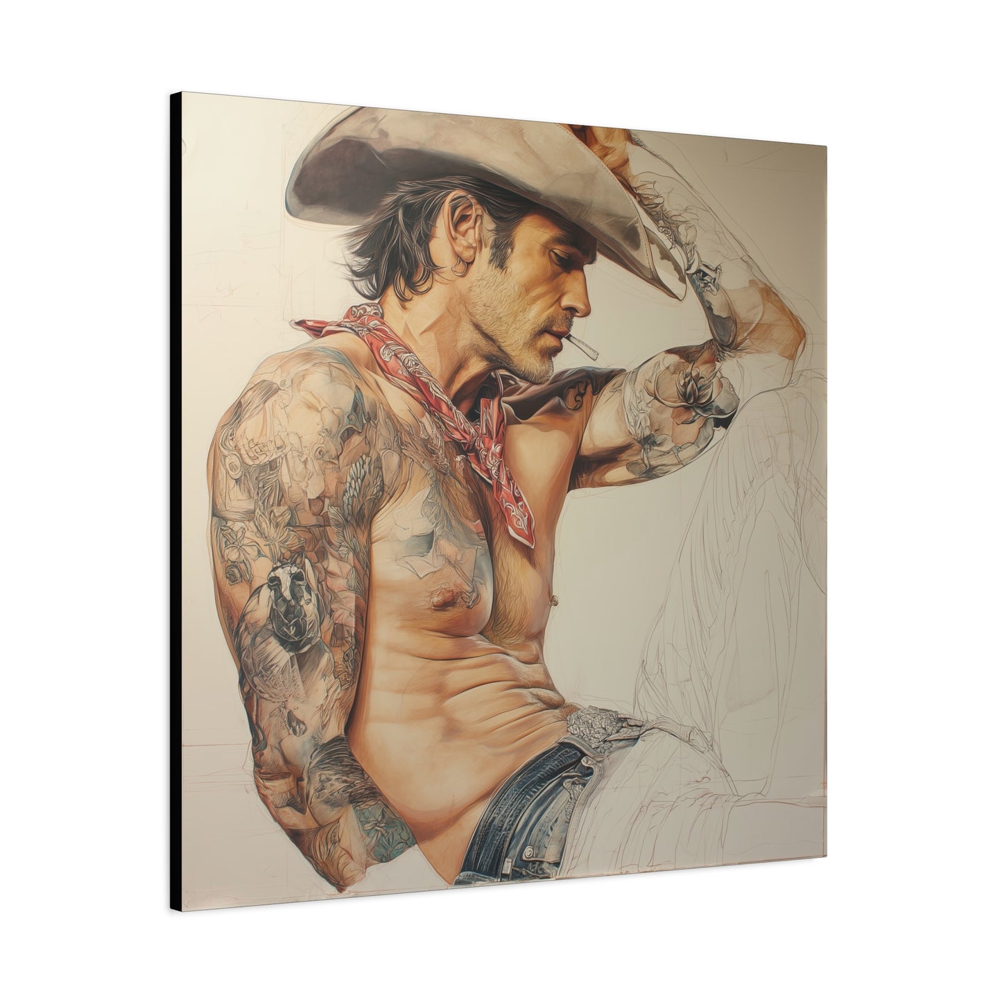 Gallery Wrapped Canvas, Wranglers and Wreckage Art Canvas, Erotic Pinup Art Canvas – Colt