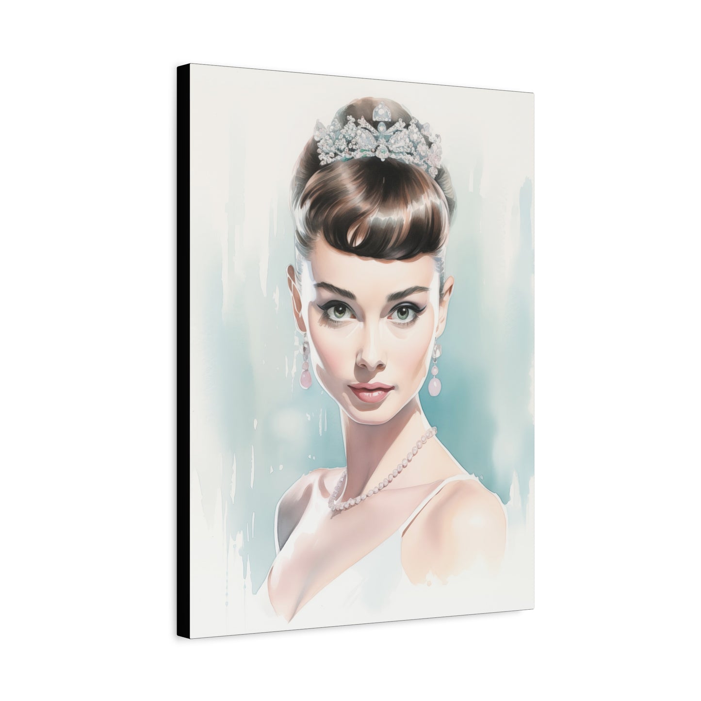 Canvas Wall Art, Gallery Wrapped Pop Art, Celebrity Wall Art – Audrey Hepburn - Robin Egg Blue