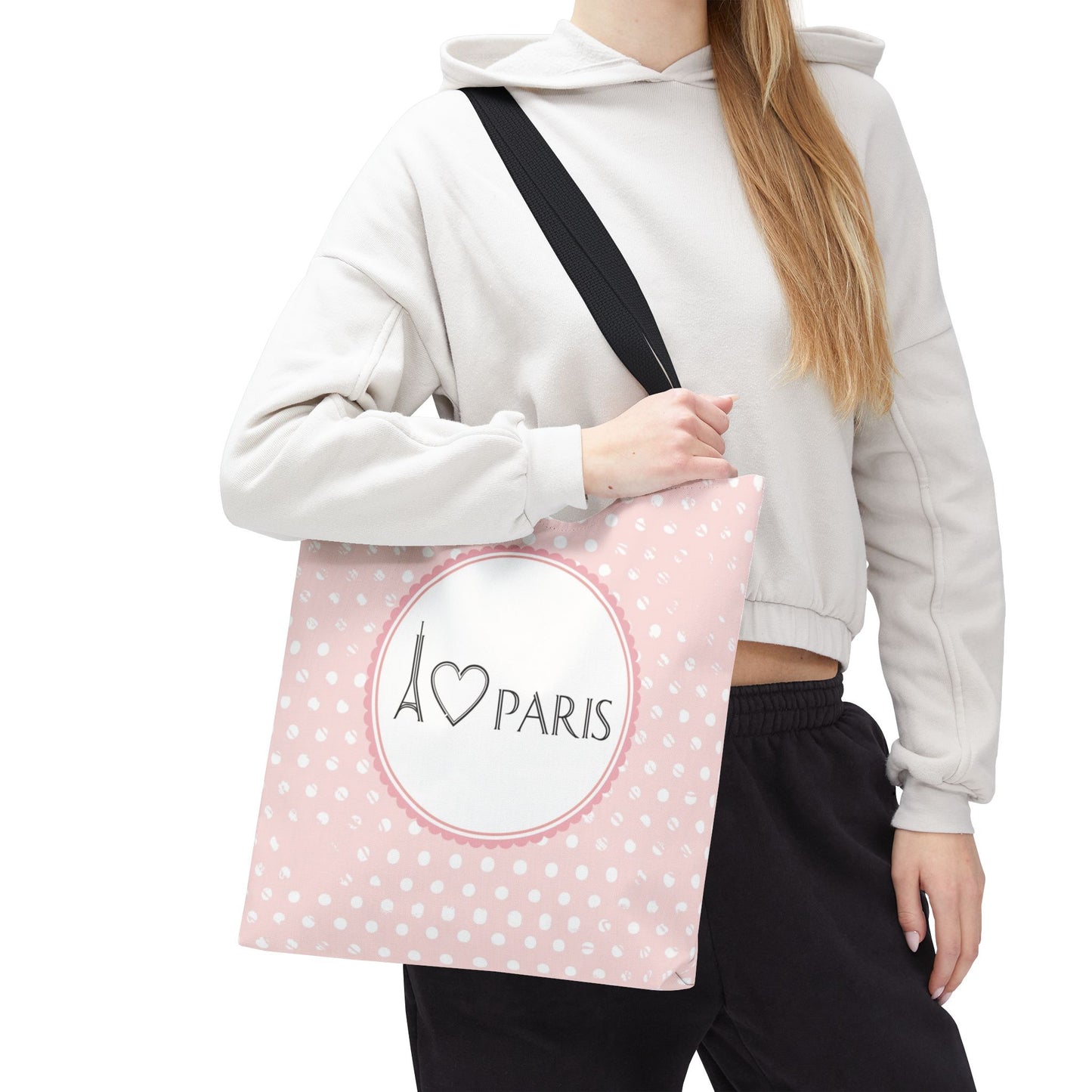 I heart Paris Tote Bag, Utility Tote - Eiffel Tower Tote - Fashion Tote - Pink Dot
