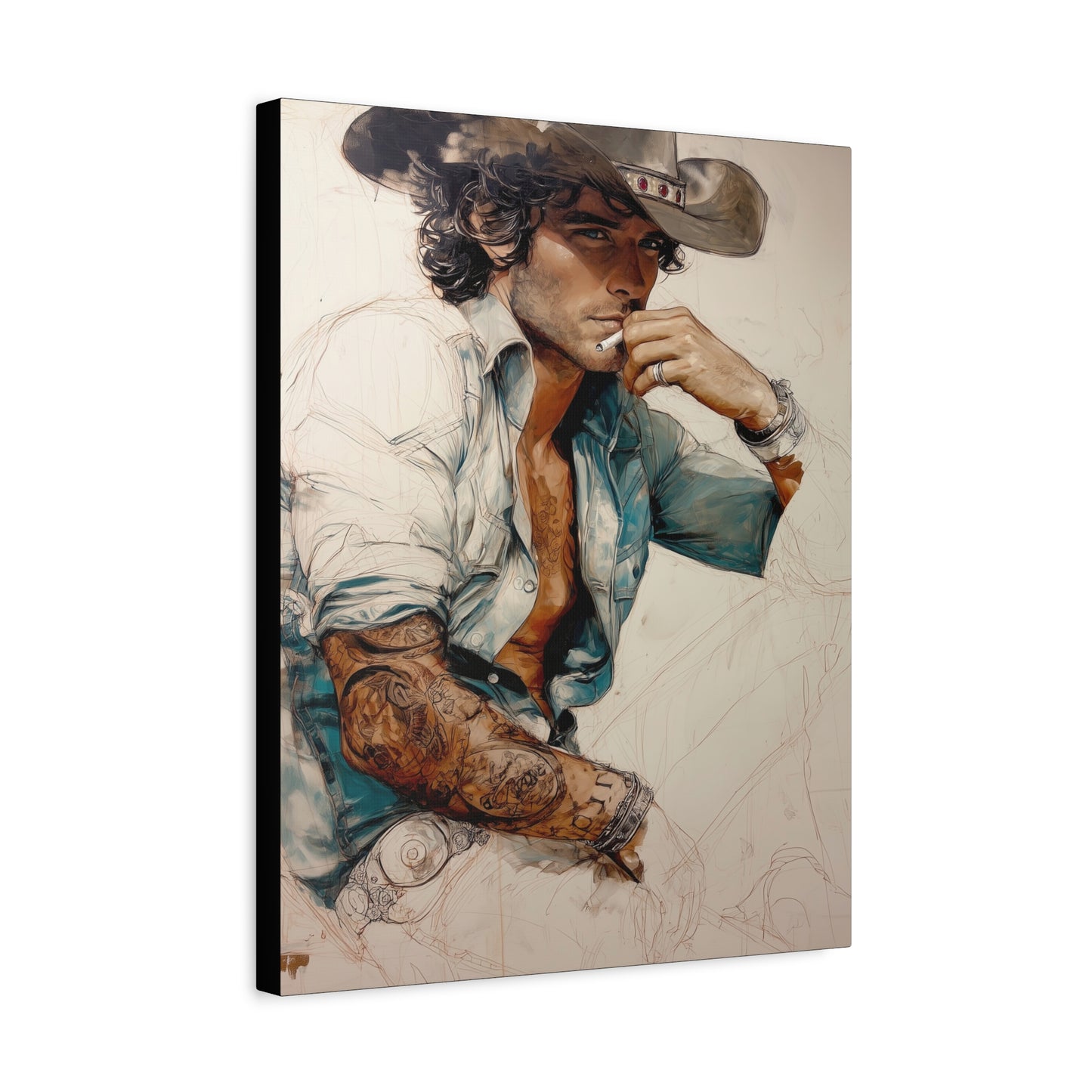 Gallery Wrapped Canvas, Wranglers and Wreckage Art Canvas, Erotic Pinup Art Canvas – Chase