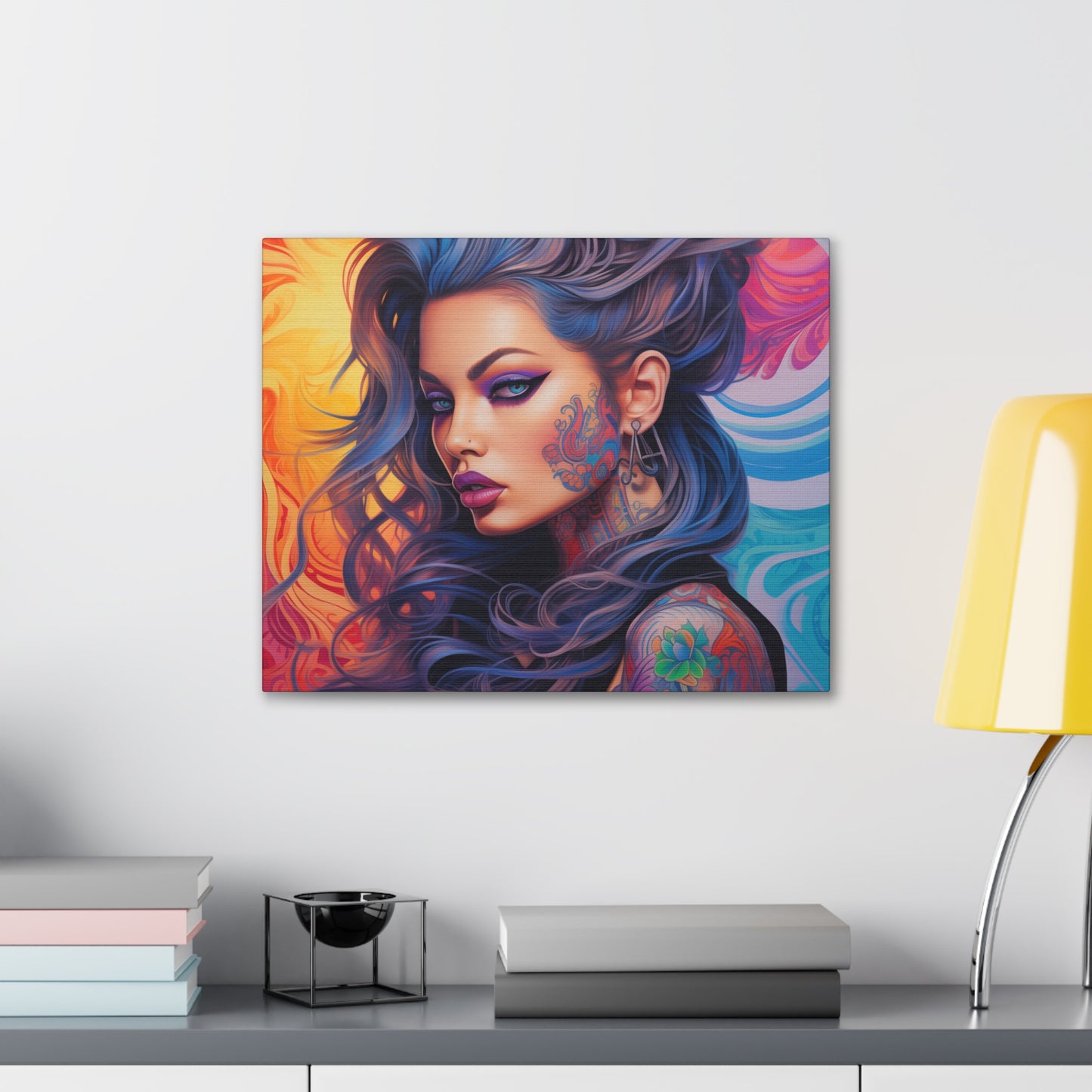 Gallery Wrapped Canvas, Edgy Tattooed Beauty, Urban Pop Art Canvas – Faye