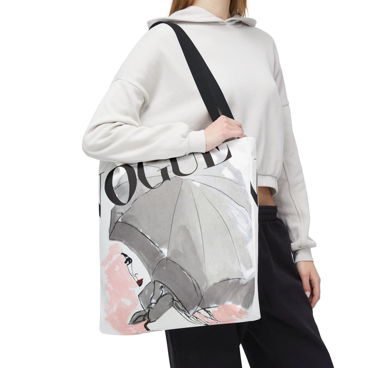 VOGUE Pink Umbrella Tote Bag - Fashion Canvas Tote Bag - Designer Inspired Tote