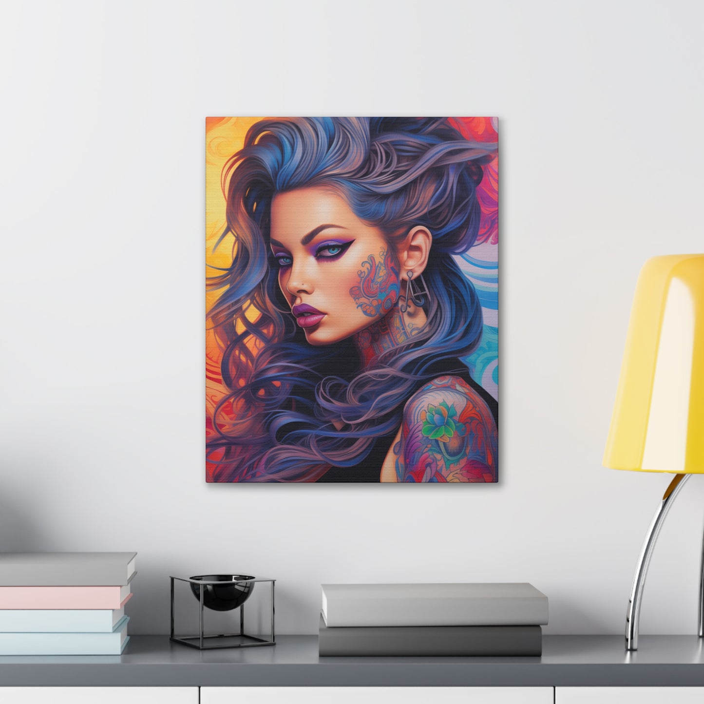Gallery Wrapped Canvas, Edgy Tattooed Beauty, Urban Pop Art Canvas – Faye