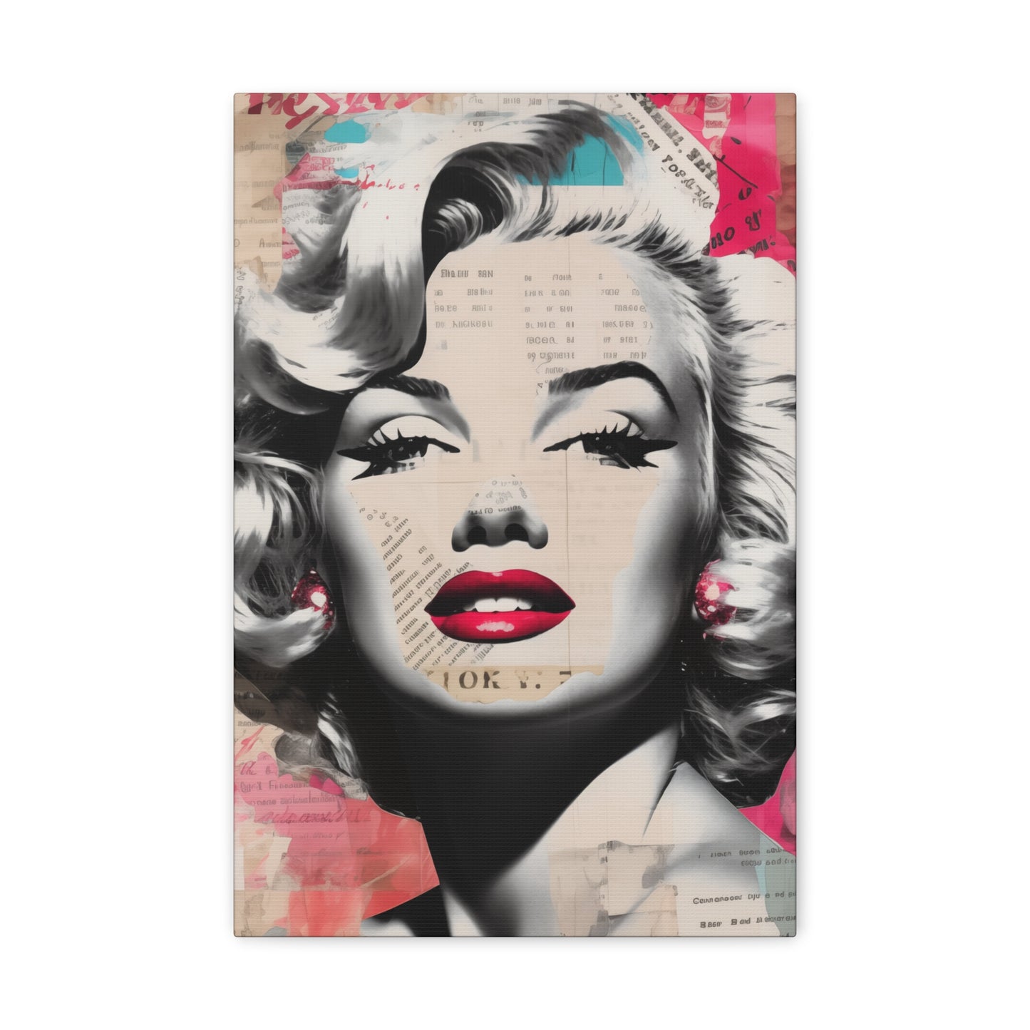 Canvas Wall Art, Gallery Wrapped Pop Art, Celebrity Wall Art – Marilyn Monroe - Newsprint