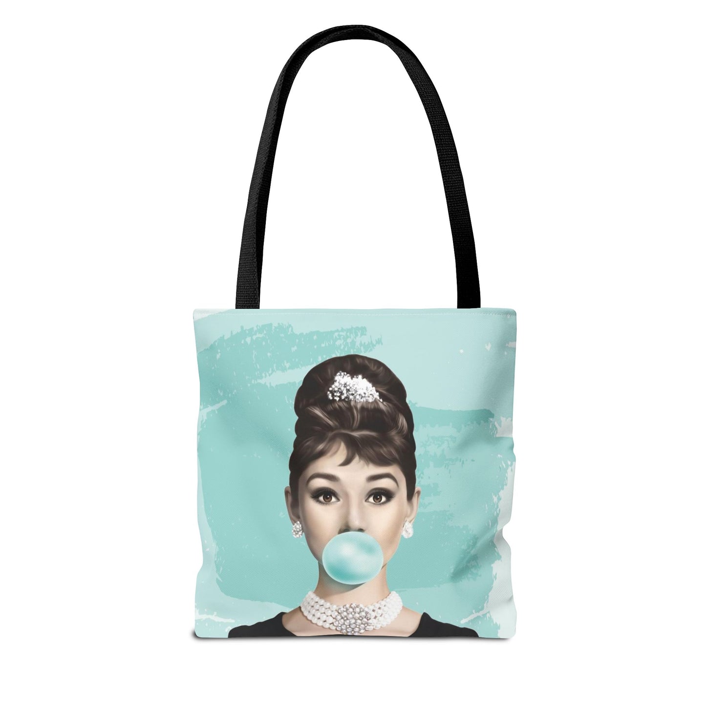 Audrey Hepburn Canvas Tote Bag, Basic Square Tote - Breakfast at Tiffany Inspired, Paris Blue Audrey Hepburn Bubblegum Tote