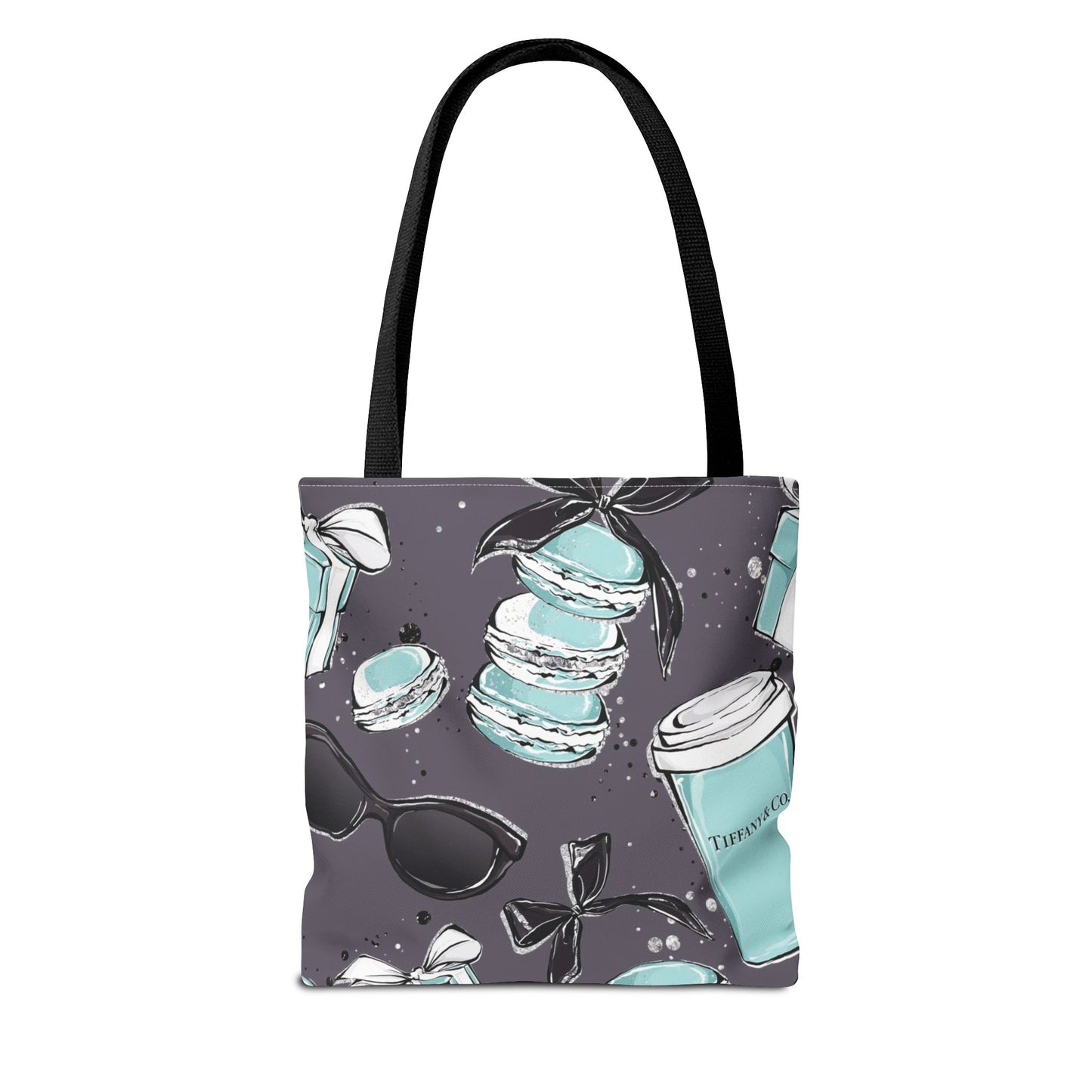 Coffee and Macarons Canvas Tote Bag, Basic Square Tote - Breakfast at Tiffany Inspired