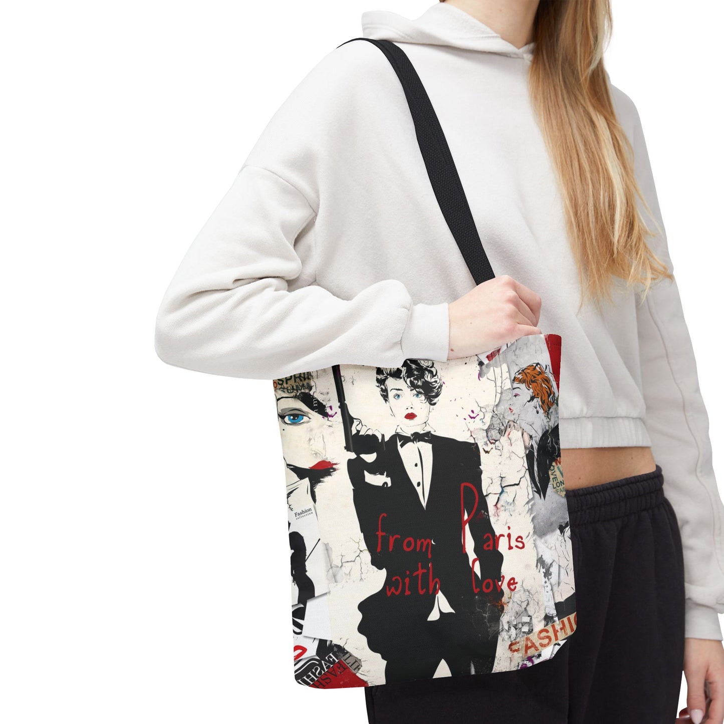 From Paris with Love Tote Bag, Utility Tote - Gangster Tote - Fashion Tote - Tuxedo Bag