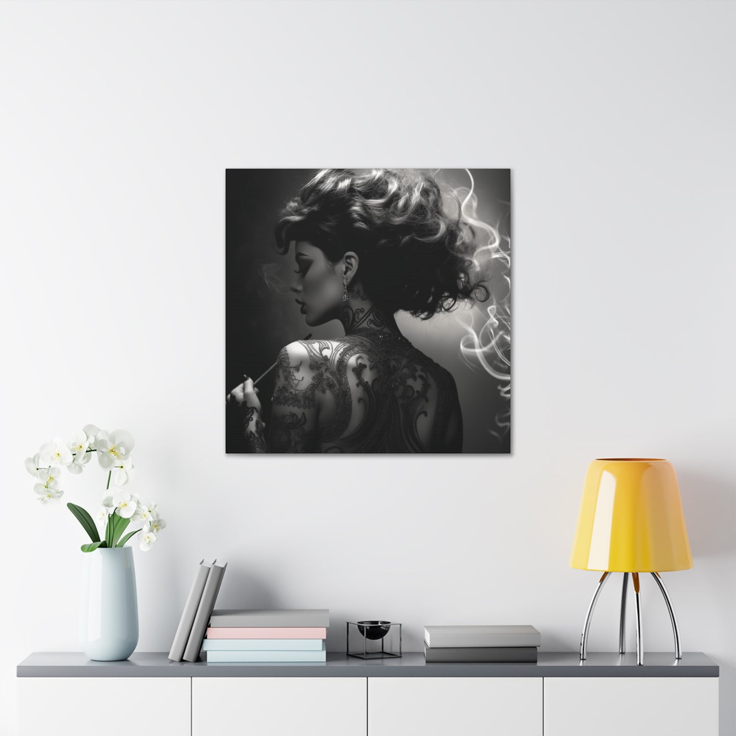 Canvas Gallery Wrap - Black and White Photography - Tattooed and Smoking