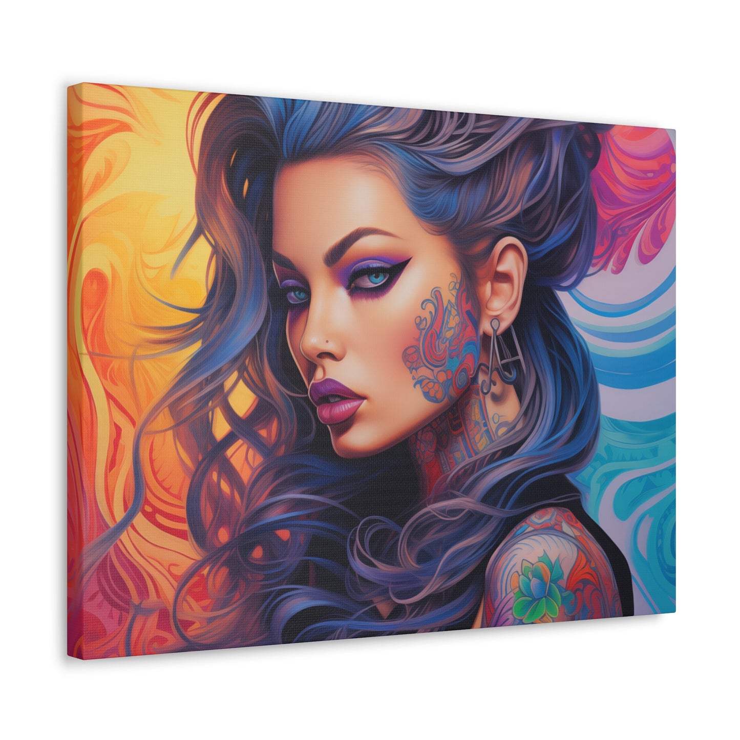 Gallery Wrapped Canvas, Edgy Tattooed Beauty, Urban Pop Art Canvas – Faye